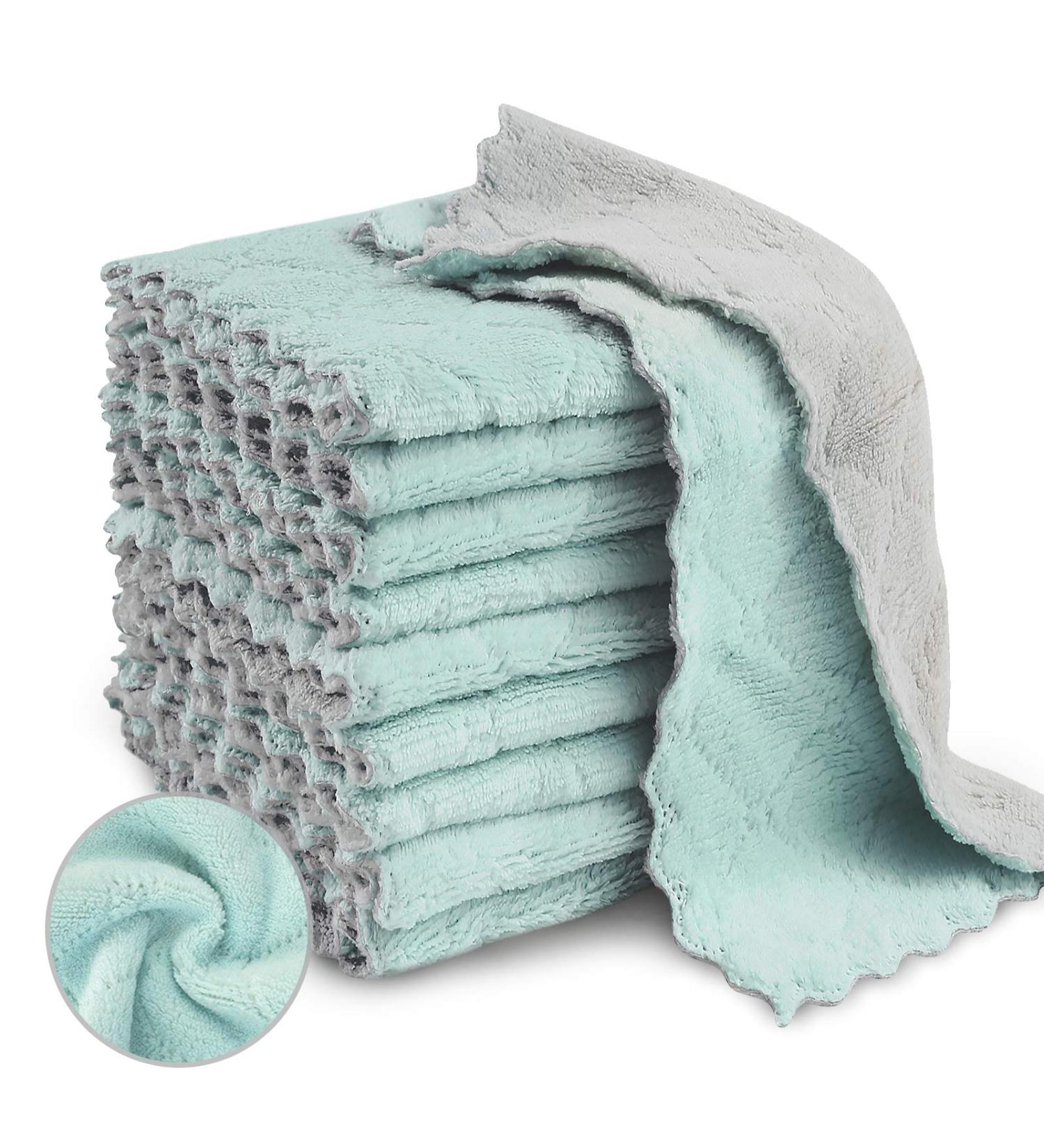 20 Pack Super Absorbent Microfiber Kitchen Dish Cloths - Cleaning Cloth for Dishes, Kitchen, Bathroom, Car - Grey & Green - Buy Online on GoSupps.com