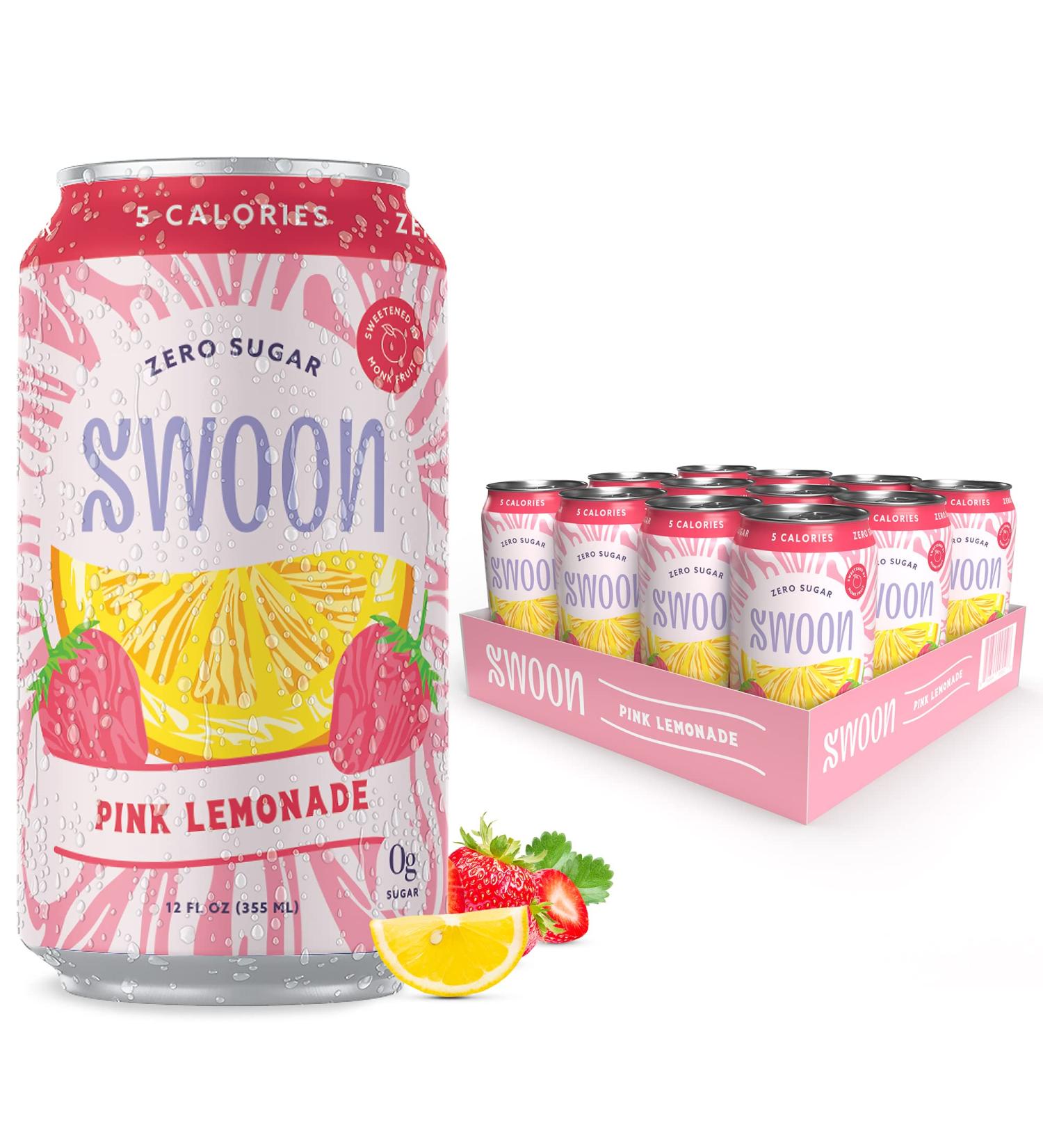 Swoon Pink Lemonade 12-Pack - Sugar Free, Low Carb, Paleo, Gluten-Free Keto Drink - Strawberry Lemonade with 100% Natural Lemon Juice Concentrate - 12 Fl oz - Buy Online on GoSupps.com
