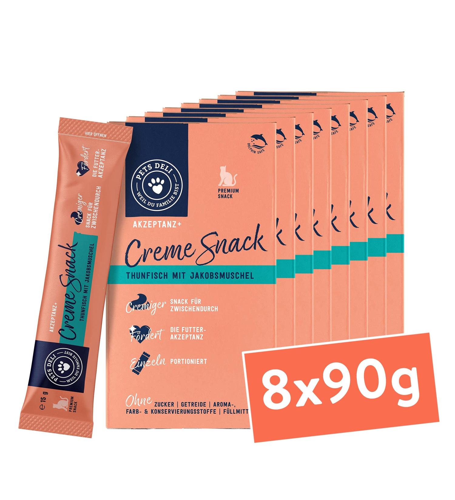 Pets Deli Sugar-Free & Gluten-Free Cream Snack for Cats - Tuna & Scallops | 8x90g Pack - Buy Online on GoSupps.com