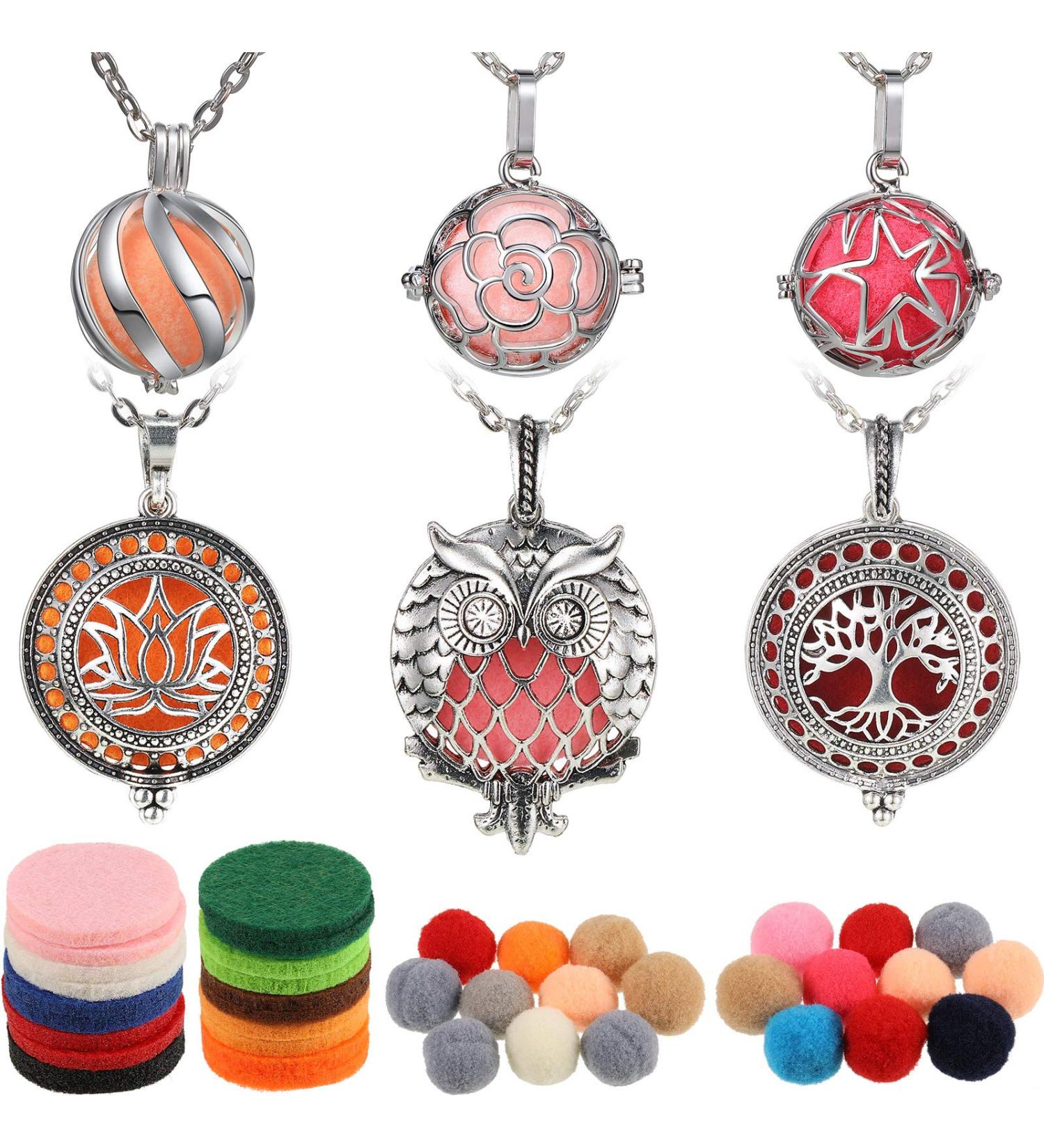6-Piece Diffuser Locket Necklace Set with Aromatherapy Oil Pendant and Refill Pads - Stainless Steel Necklace for Women and Girls - Buy Online on GoSupps.com