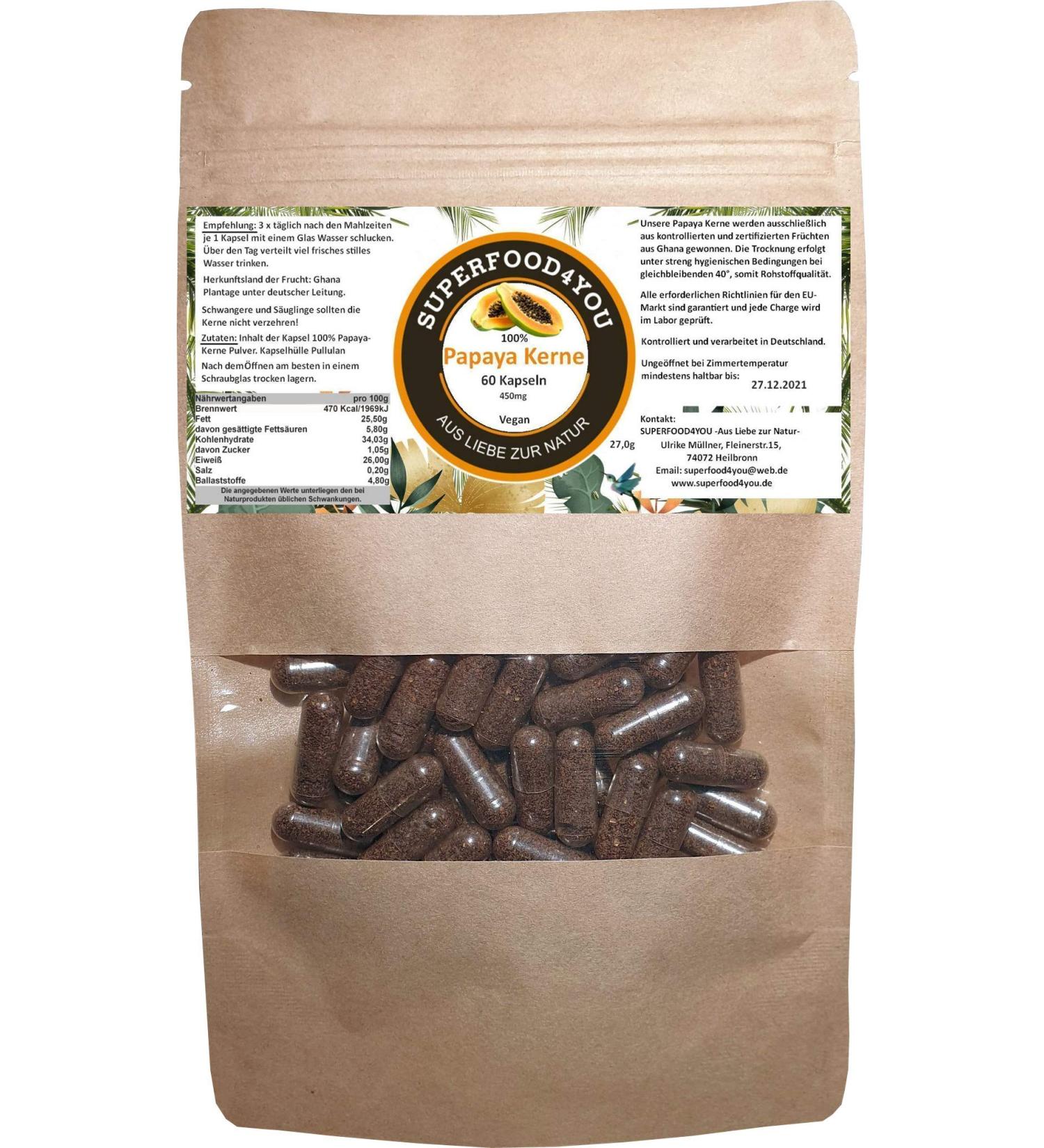 Raw Papaya Kernels Capsules - 60 Pieces | Pure Additive-Free Gluten & Lactose-Free - High-Quality Papain - Buy Online on GoSupps.com