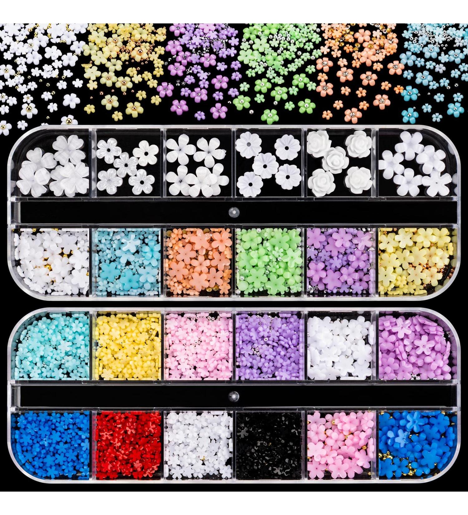 Noverlife 24 Grids Colorful Flower Nail Charms Set for DIY Nail Art - Rhinestones, Gems, Studs, Blossom Decals & Metal Balls - Ideal for Crafts, Phone Cases & Makeup - Multi-Colored - Buy Online on GoSupps.com