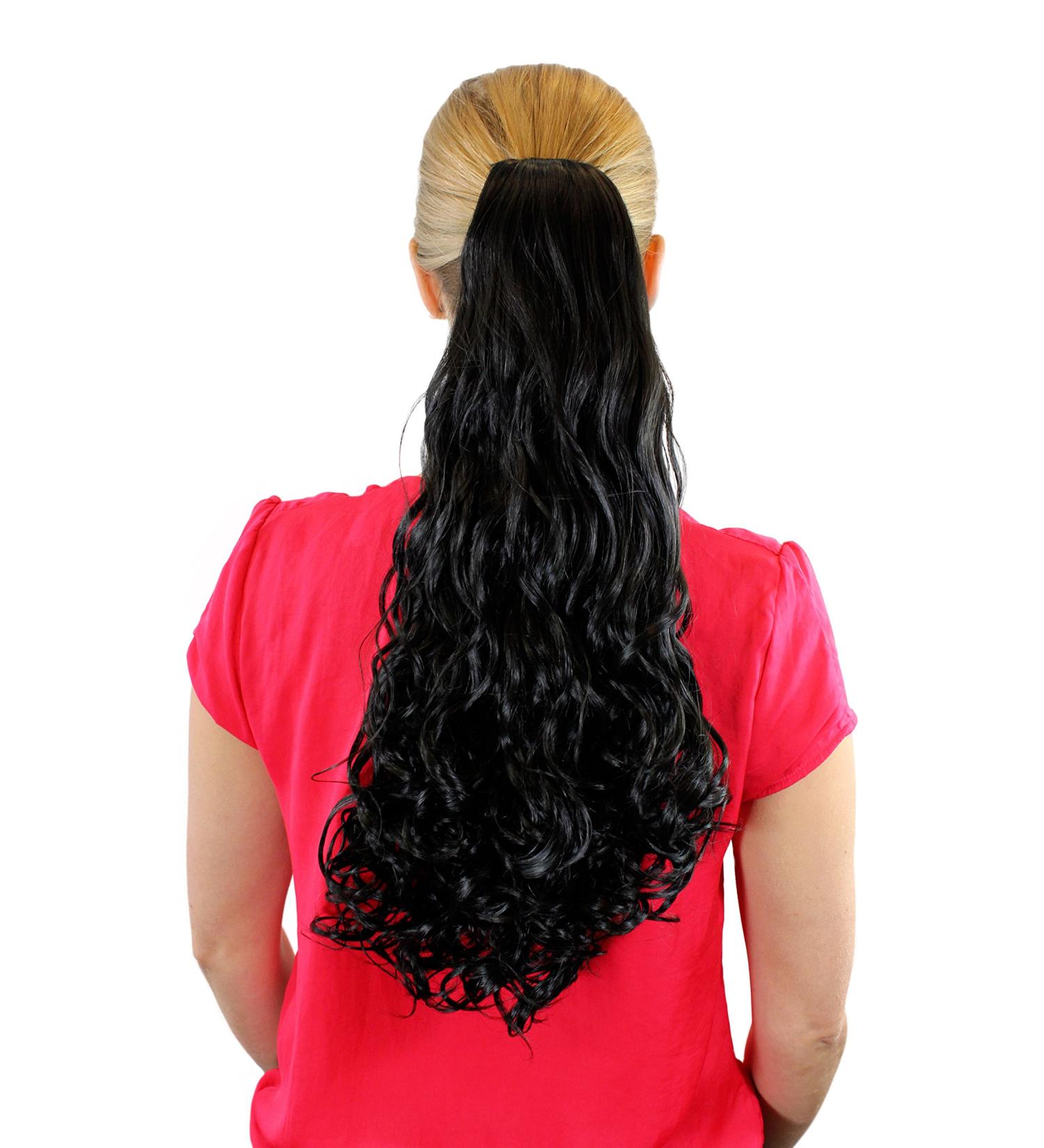 WIG ME UP - JL-4012-1B hairpiece braid ponytail with butterfly clip black approx. 50 cm curly curled ponytail
