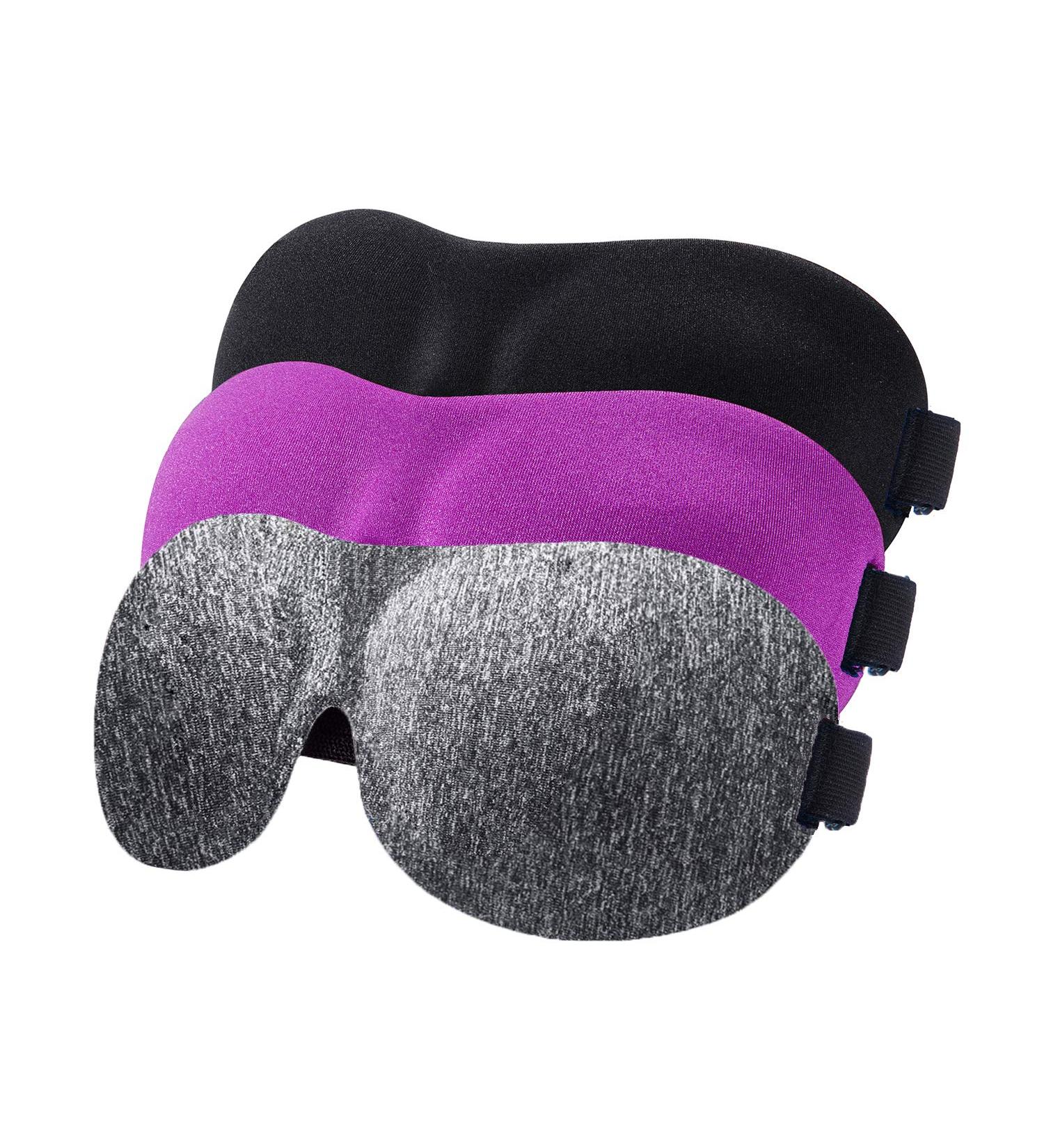 YIVIEW Sleep Mask Pack of 3  Lightweight & Comfortable Super Soft Adjustable 3D Contoured Eye Masks for Sleeping  Travel  Shift Work  Naps  Night Blindfold Eyeshade for Men Women  Black/Purple/Gray Black & Gray & Purple - Buy Online on GoSupps.com