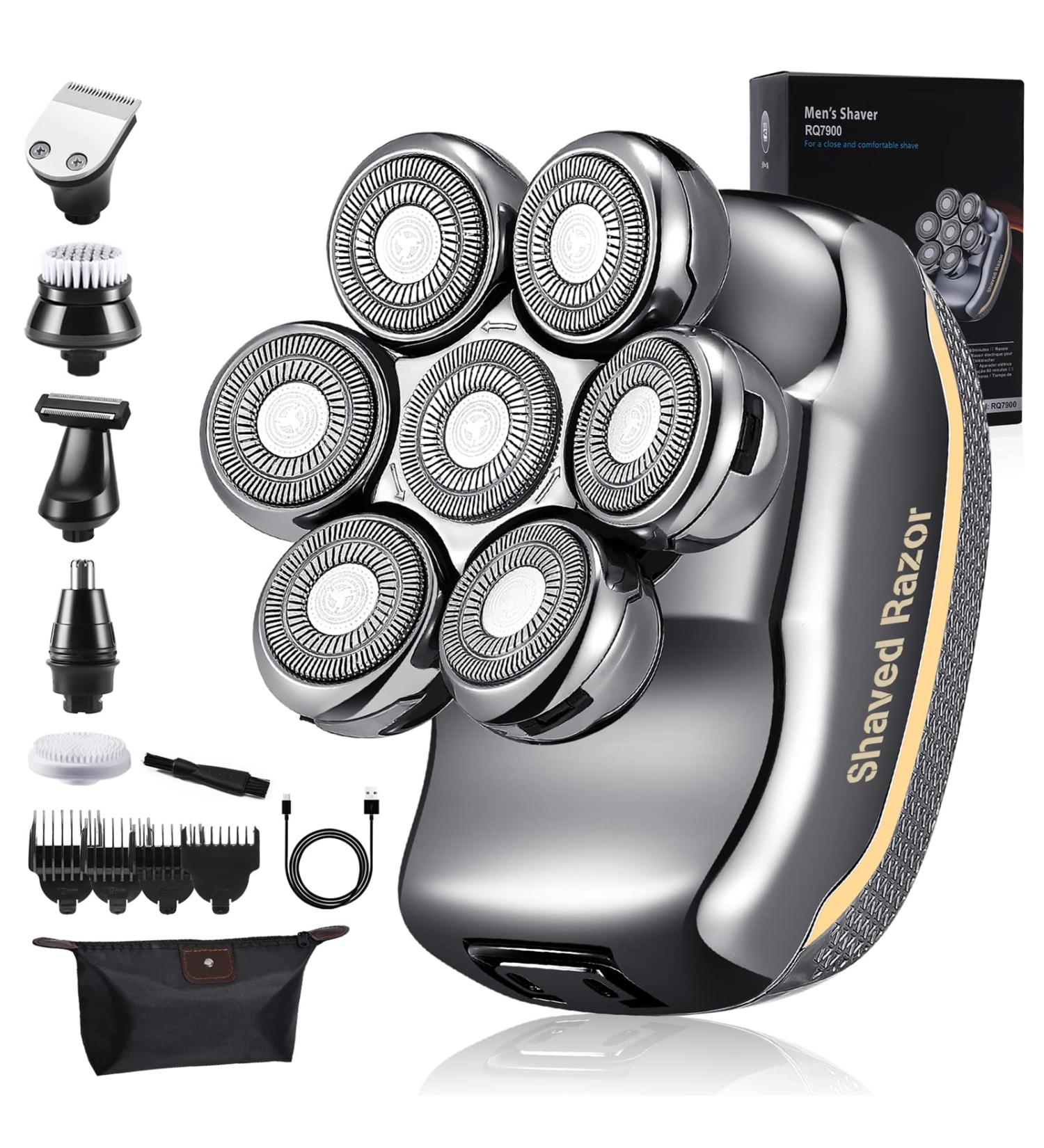 Men's Electric Head Shaver Razor - 6 in 1 Rechargeable Cordless Hair Shaving Grooming Kit for Bald Man - Waterproof Wet Dry Beard Trimmer with 7 Rotary Heads (Gray) - Buy Online on GoSupps.com
