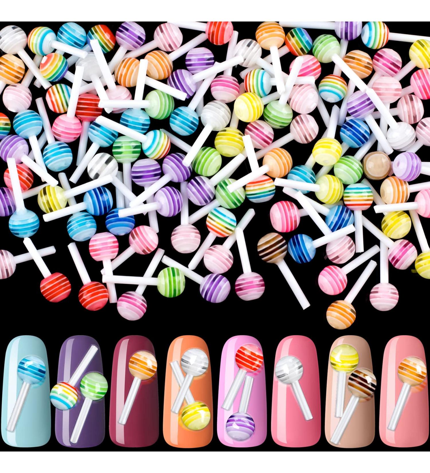 PAGOW Lollipop Candy Nail Art Charm 3D Acrylic Decoration - 100 Mini Designs for Sweet & Colorful Manicure DIY - Buy Online on GoSupps.com