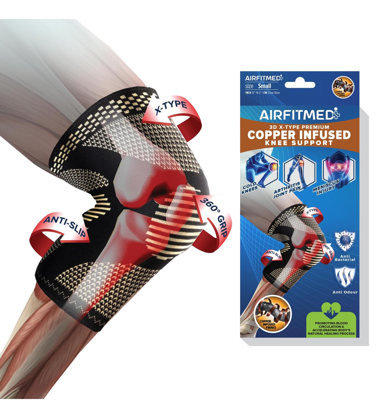 3D X-TYPE Knee Support - Copper Infused Compression Brace for Men & Women | Relieve Running Pain ACL Meniscus Tears & Arthritis - Buy Online on GoSupps.com