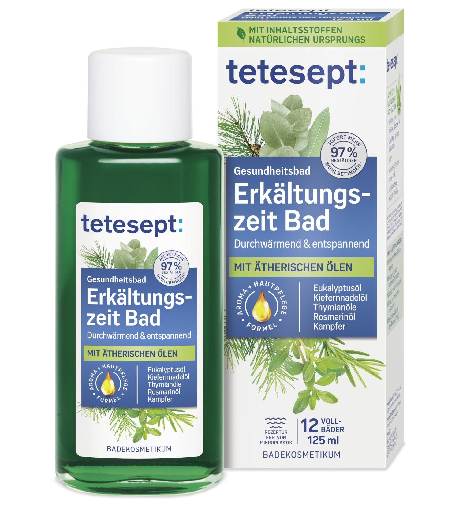 Merz Consumer Care tetesept Cold time bath health bath for the cold season with 5 essential oils beneficial bath additive for relaxation of body and mind 1 x 125 ml 125 ml 1er Pack cold time bath - Buy Online on GoSupps.com
