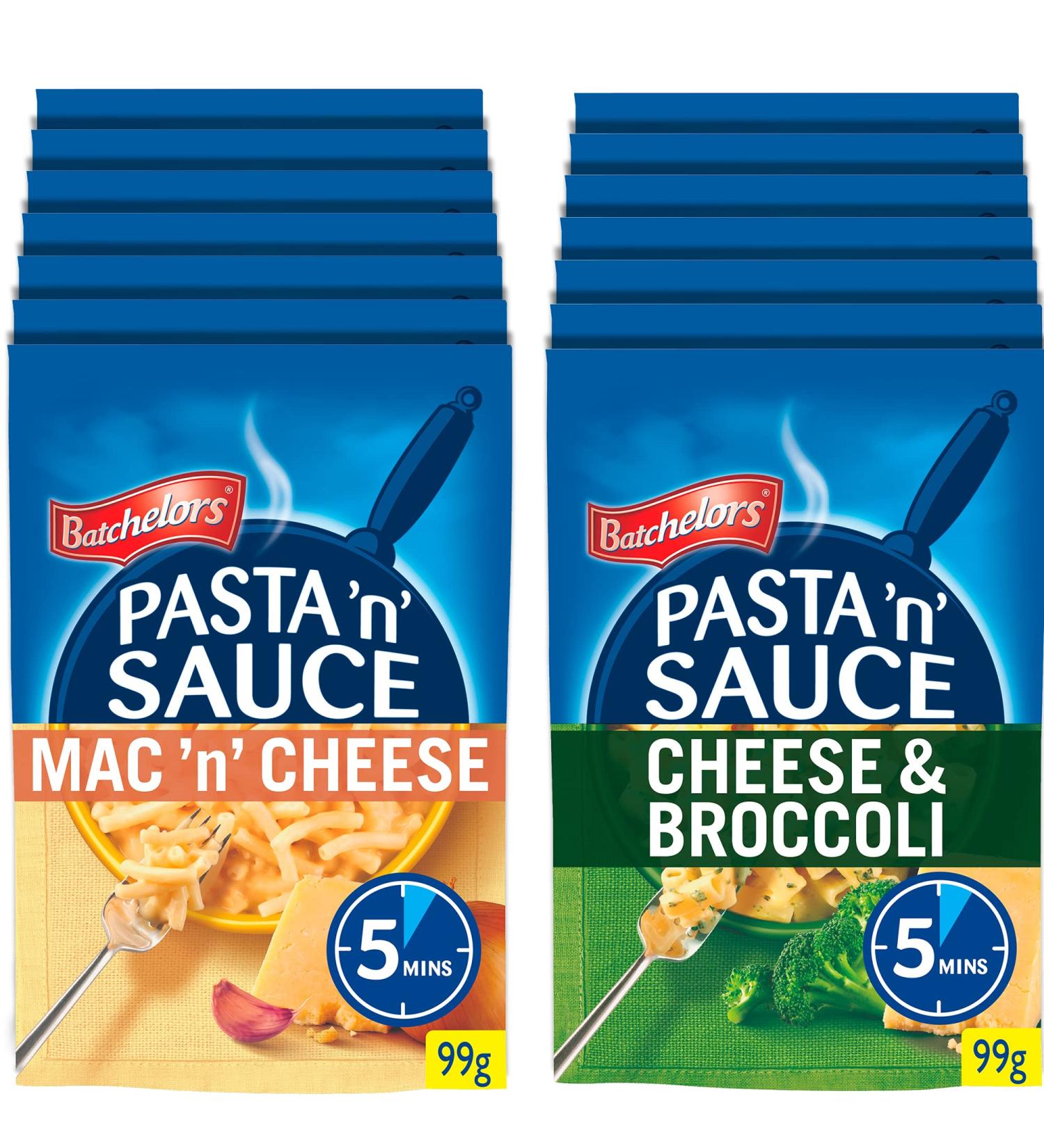 Batchelors Pasta 'n' Sauce Bundle: 7 x 99 g Sachet Mac 'n' Cheese & 7 x 99 g Sachet Cheese & Broccoli - Buy Online on GoSupps.com