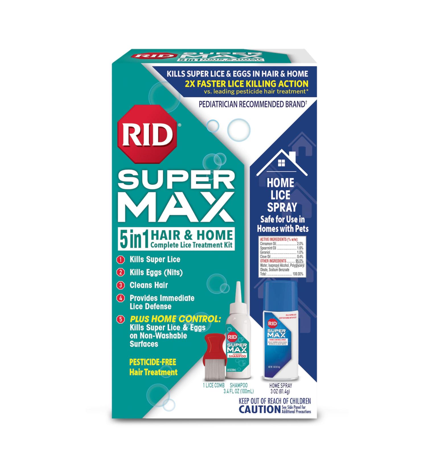 RID Super MAX 5-in-1 Lice Treatment Kit - Kills Super Lice & Eggs | Shampoo Comb & Home Spray (3.4 FL OZ - Buy Online on GoSupps.com