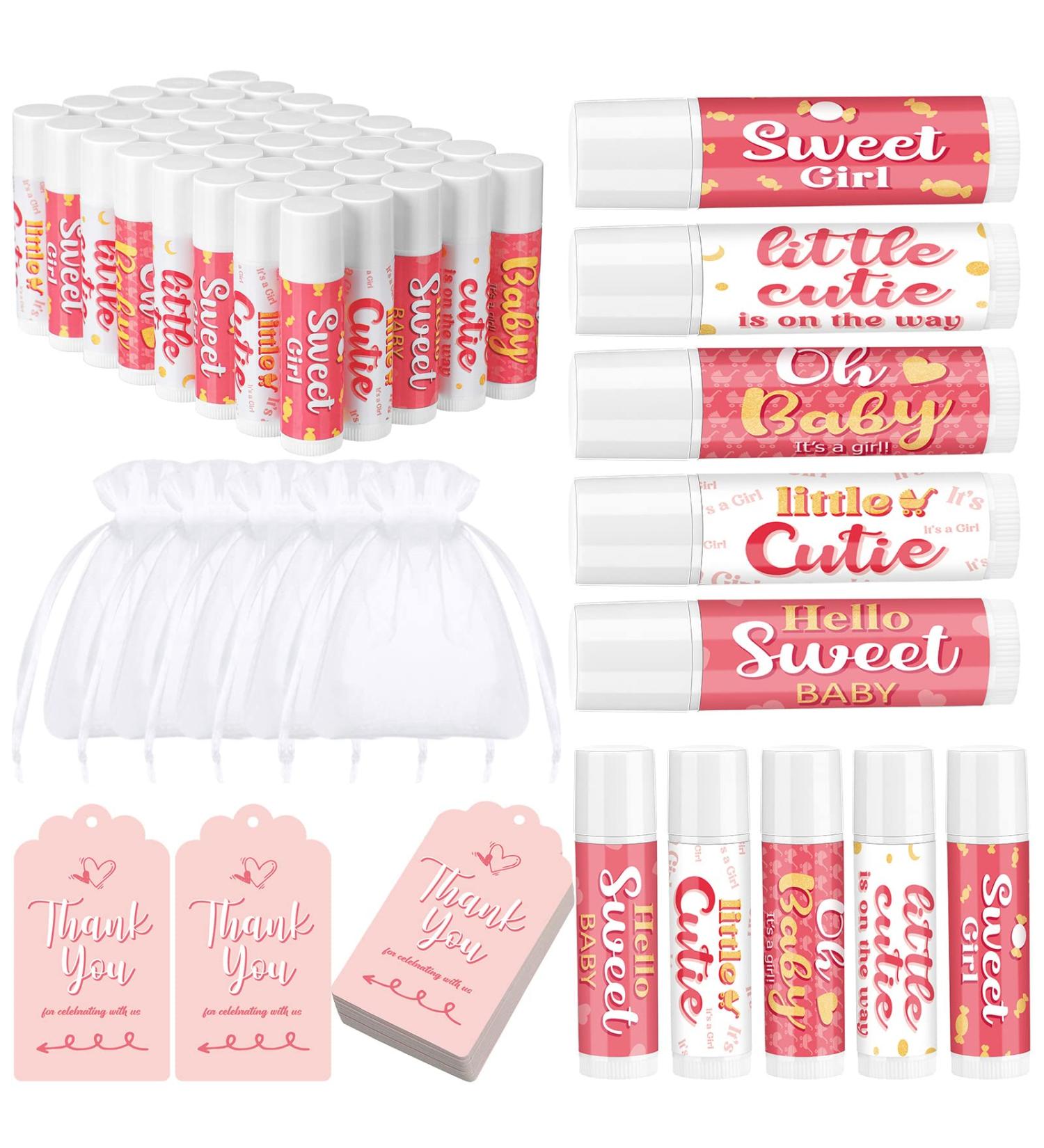 50 Sets Baby Shower Lip Balm Favors with Organza Bags & Thank You Tags - Warm Style Baby Shower, Baptism & Birthday Party Supplies - Buy Online on GoSupps.com