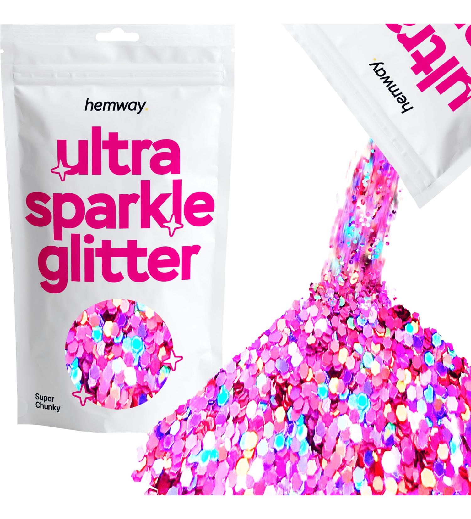 Hemway Ultra Sparkle Pink Holographic Glitter - Super Chunky Metallic Flake for Arts & Crafts Nails Cosmetics Resin Festival Face & Hair - 100g (3.5oz) - Buy Online on GoSupps.com