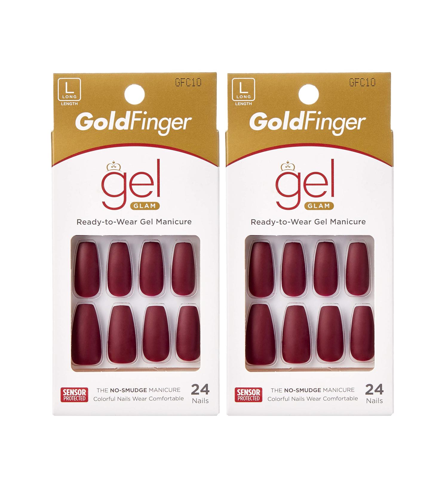 Gold Finger Full Cover Gel Manicure Long Nails - 2 Pack (24 Count each) | Glam Ready-to-Wear Nails - Buy Online on GoSupps.com