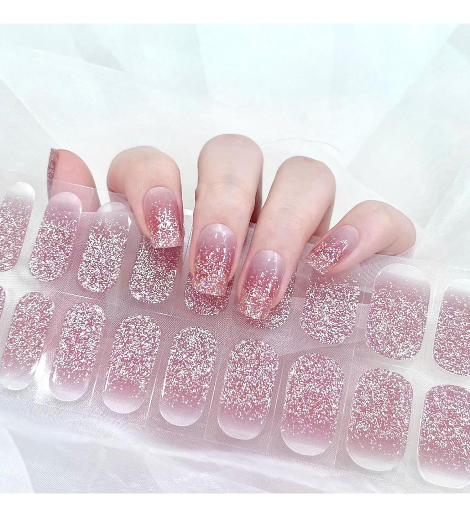 Semi Cured Gel Nails Strips Upgraded Second Generation 22 Stickers Nail Wraps Soft Self-Adhesive Gel Nail Stickers Salon-Quality Gel Nail Strips UV/LED Lamp Required (25-Glitter Pink) - Buy Online on GoSupps.com