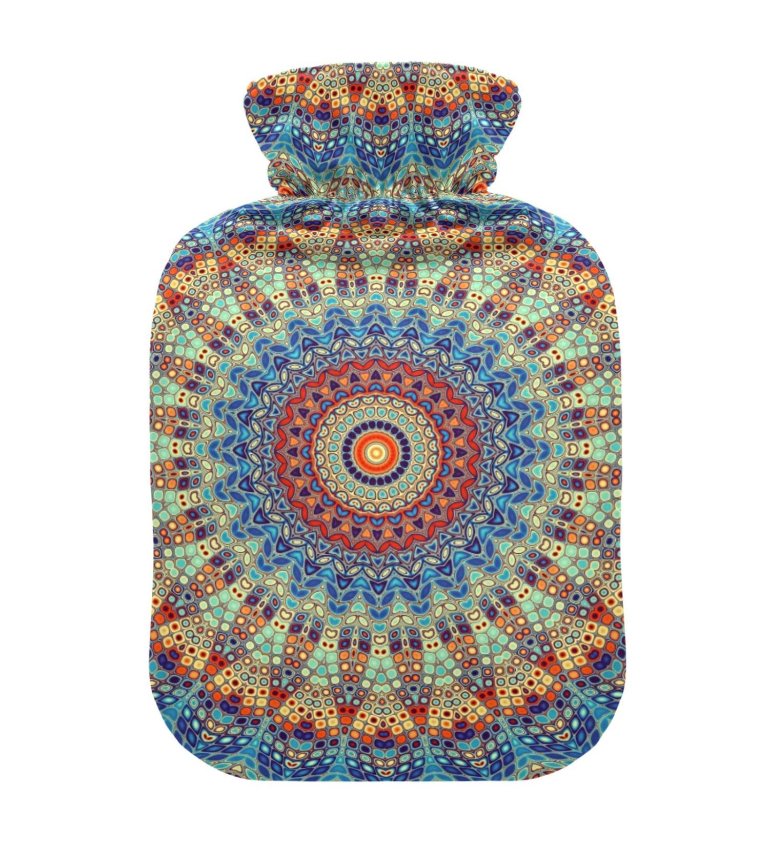Boho Mandala Hot Water Bottle with Cover - 2L Hot Water Bag for Pain Relief & Compress - International Shipping - Buy Online on GoSupps.com