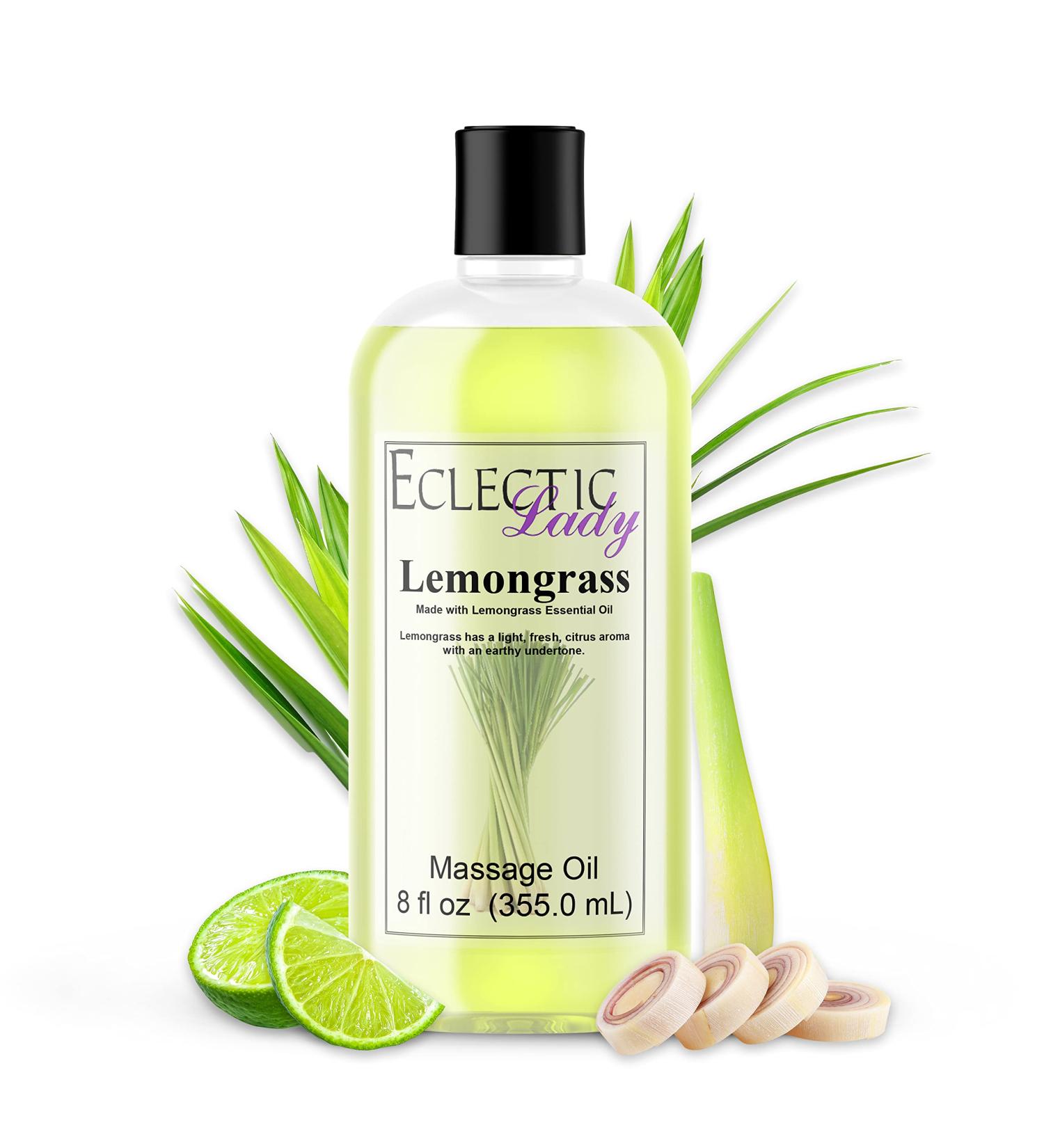 All Natural Lemongrass Massage Oil | 100% Natural Ingredients | Relaxing Scent | Eclectic Lady 8 oz - Buy Online on GoSupps.com