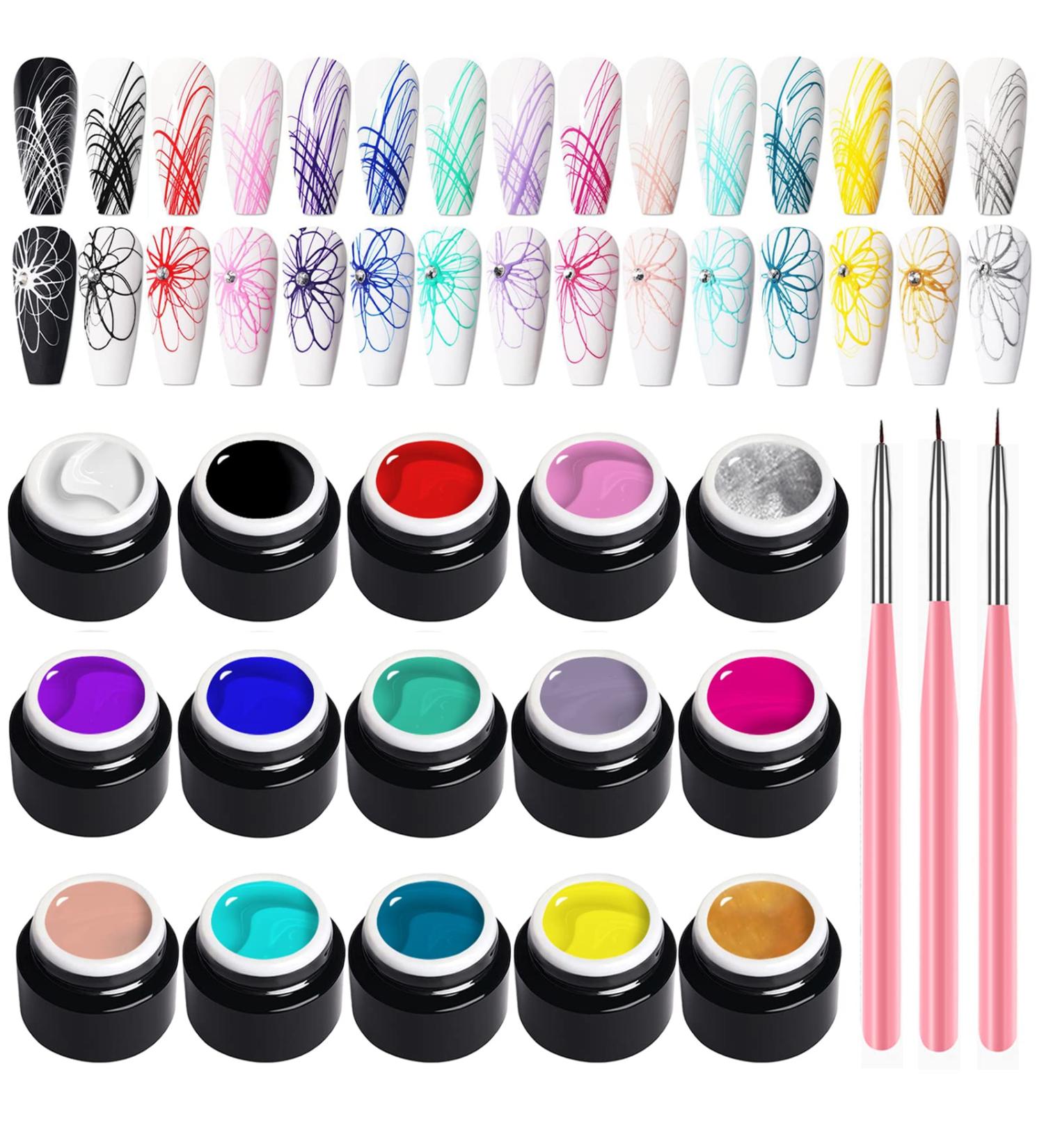 COOSA Spider Gel Art Nail Kit - 15 Colors for Line Pulling & Silk Drawing Decoration - Buy Online on GoSupps.com