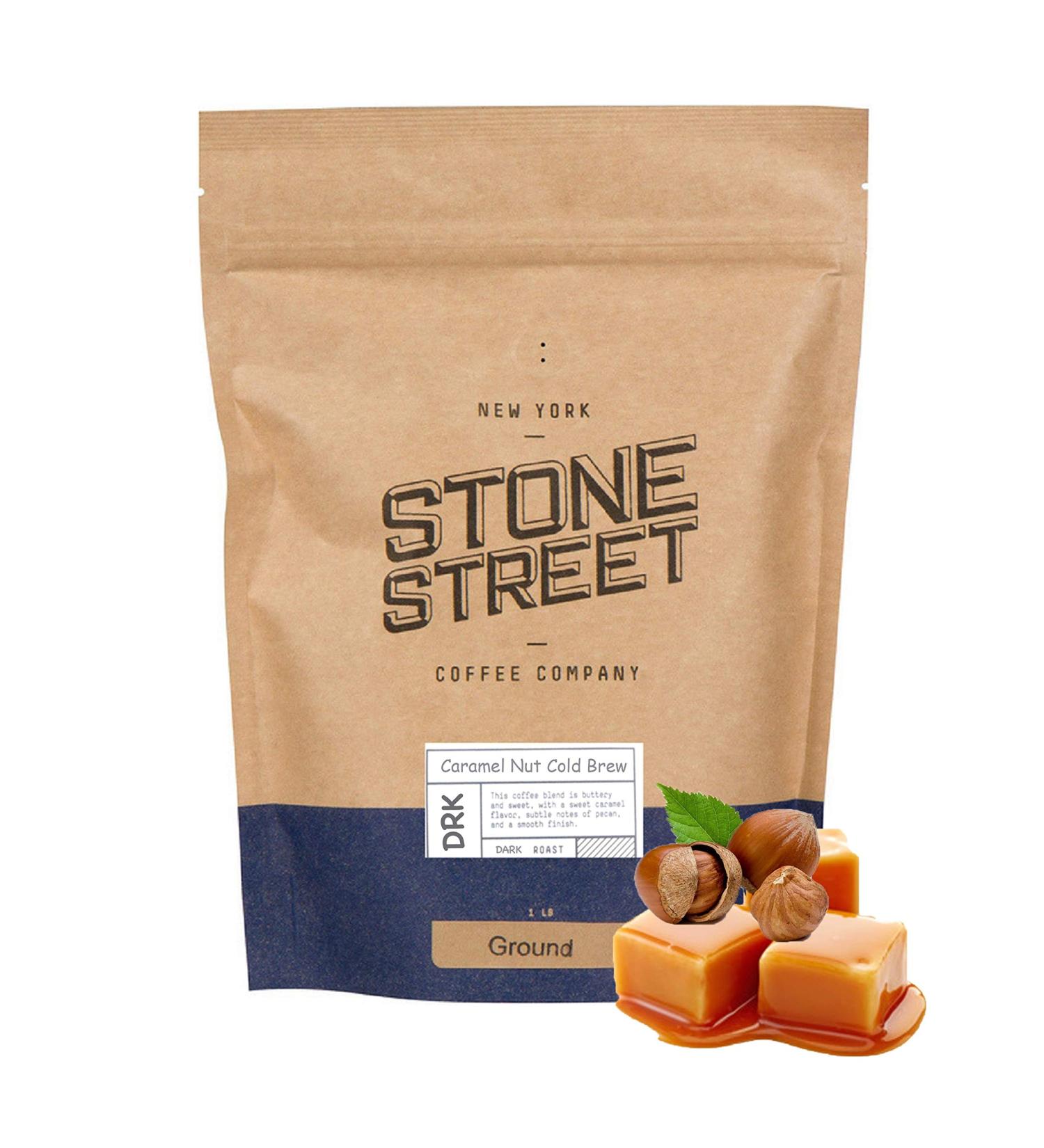 Stone Street Cold Brew Caramel Nut Flavored Coffee - Low Acid 100% Colombian Gourmet Coarse Ground Dark Roast - 1 LB - Buy Online on GoSupps.com