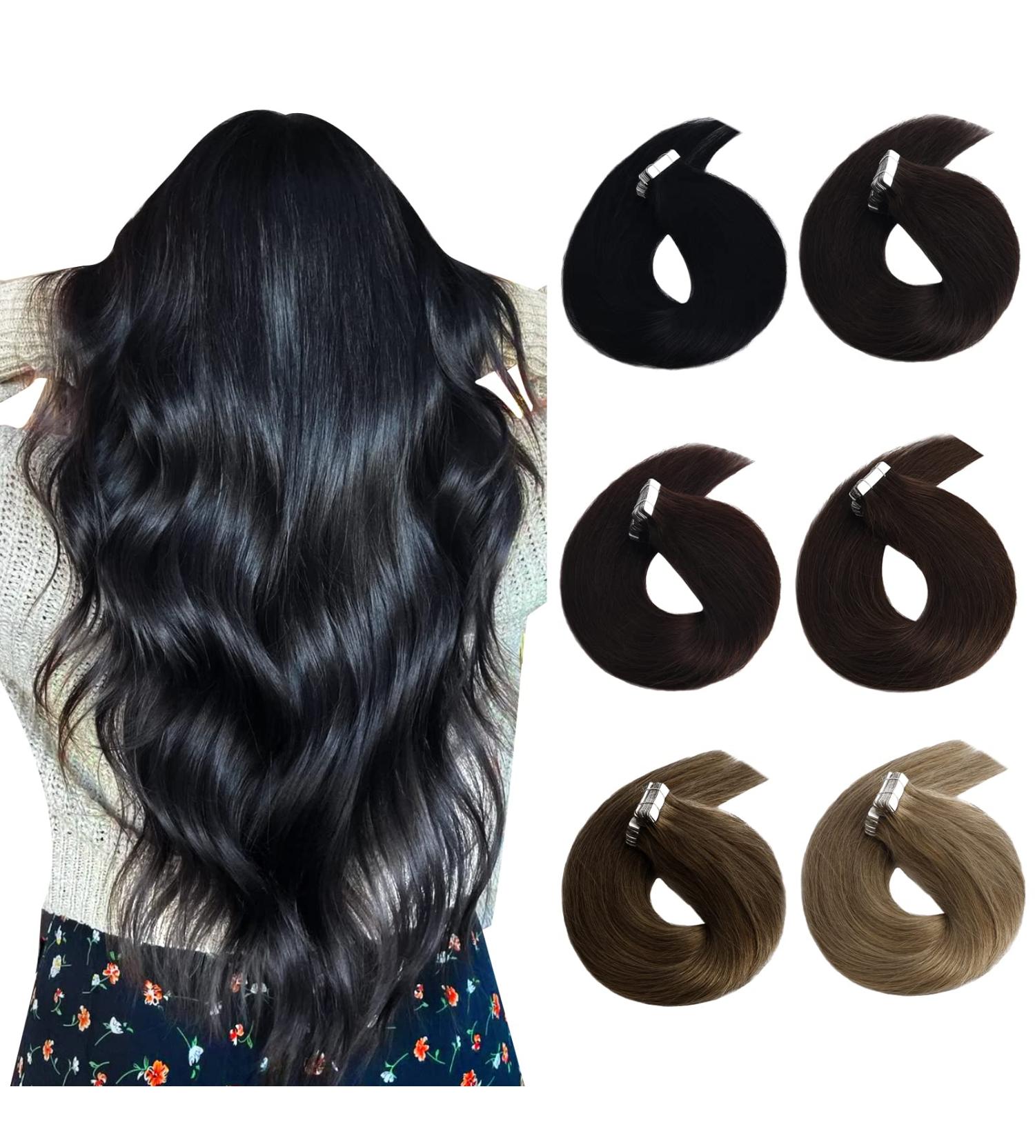 Neitsi 12 Inch Black Tape In Human Hair Extensions - 20 Pcs Seamless Invisible Straight Hair Extensions - Buy Online on GoSupps.com