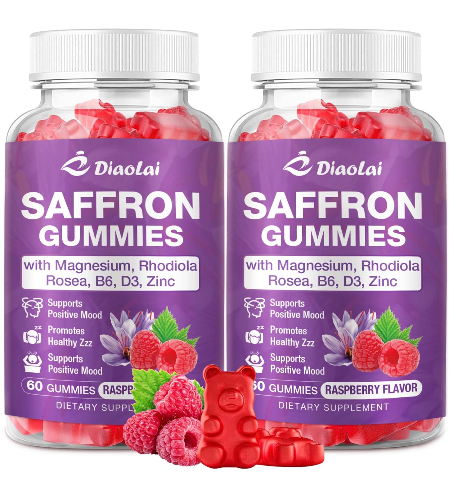 DIAOLAI Max Strength Saffron Gummies 88.5mg with Magnesium St. John's Wort & Rhodiola for Mood Support Focus - Sugar-Free 120 Count - Buy Online on GoSupps.com