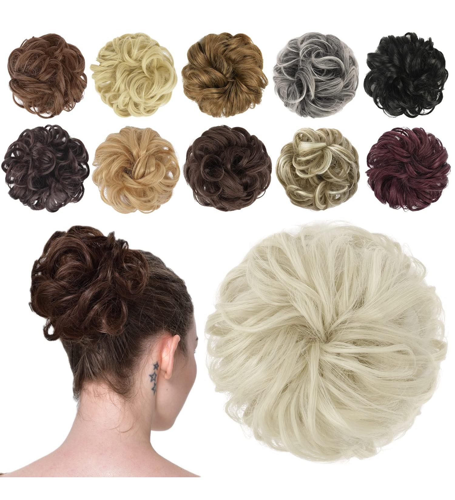 FESHFEN Synthetic Messy Bun Hair Piece in Ash Platinum Blonde - Updo Hair Extension for Women, Girls, Kids - 38g - Buy Online on GoSupps.com