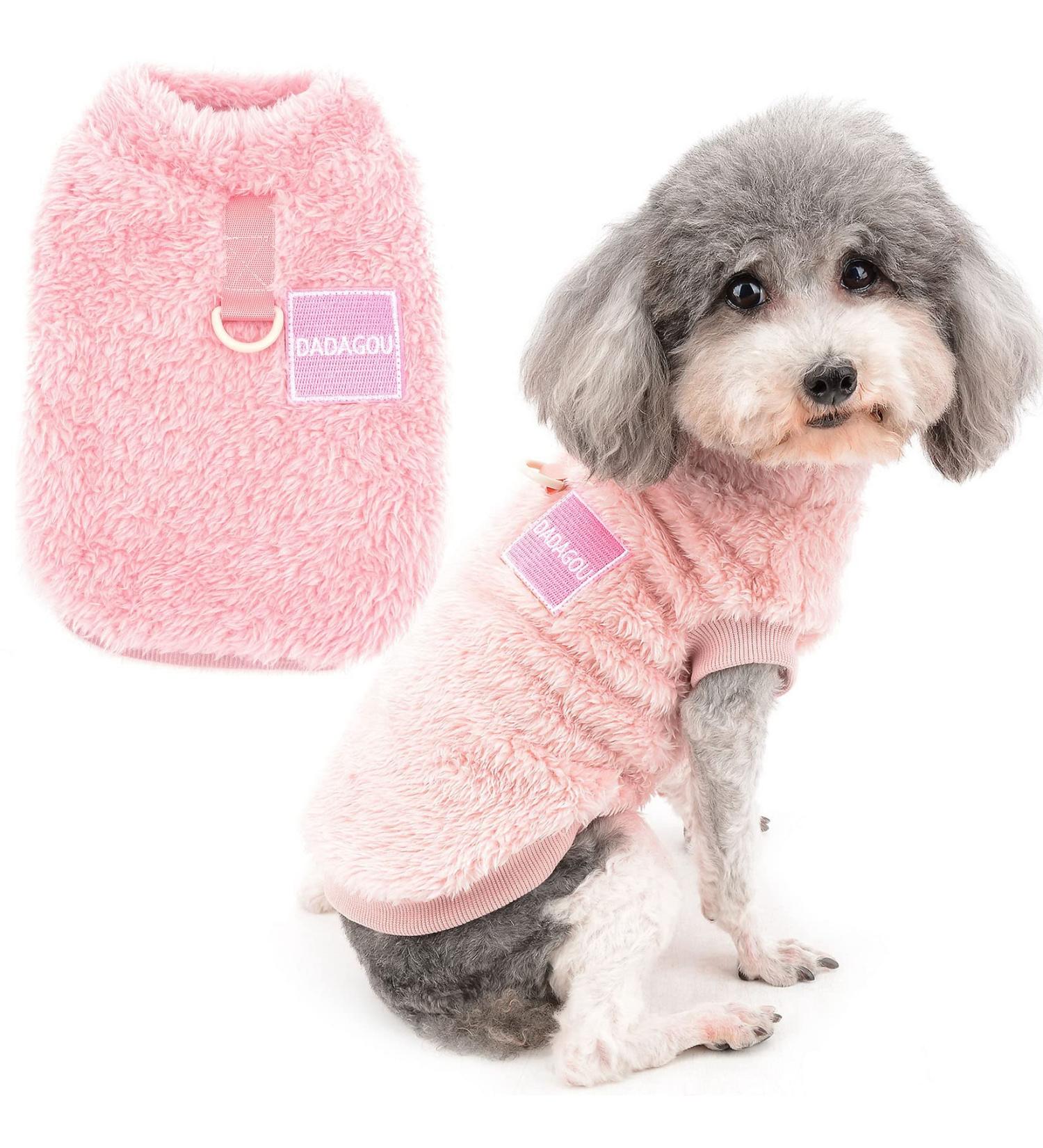 Zunea Fleece Winter Jacket for Small Dogs - Warm & Cozy Coat for Chihuahua & Cats - Soft Fuzzy Puppy Clothing with D-Ring - Pink XXL Rose - Buy Online on GoSupps.com