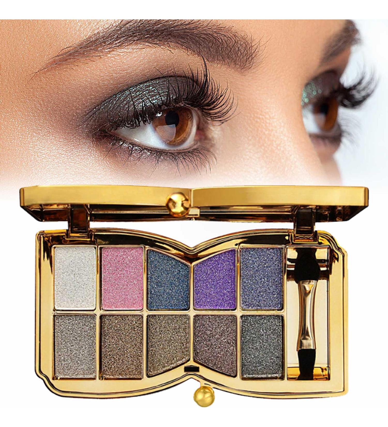 10 Colors Sparkle Shimmer Eyeshadow Palette Gold Eyeshadow Shimmer Makeup Palette Highly Pigmented Long Lasting Makeup Set Eye Shadow Palette Makeup 02 - Buy Online on GoSupps.com