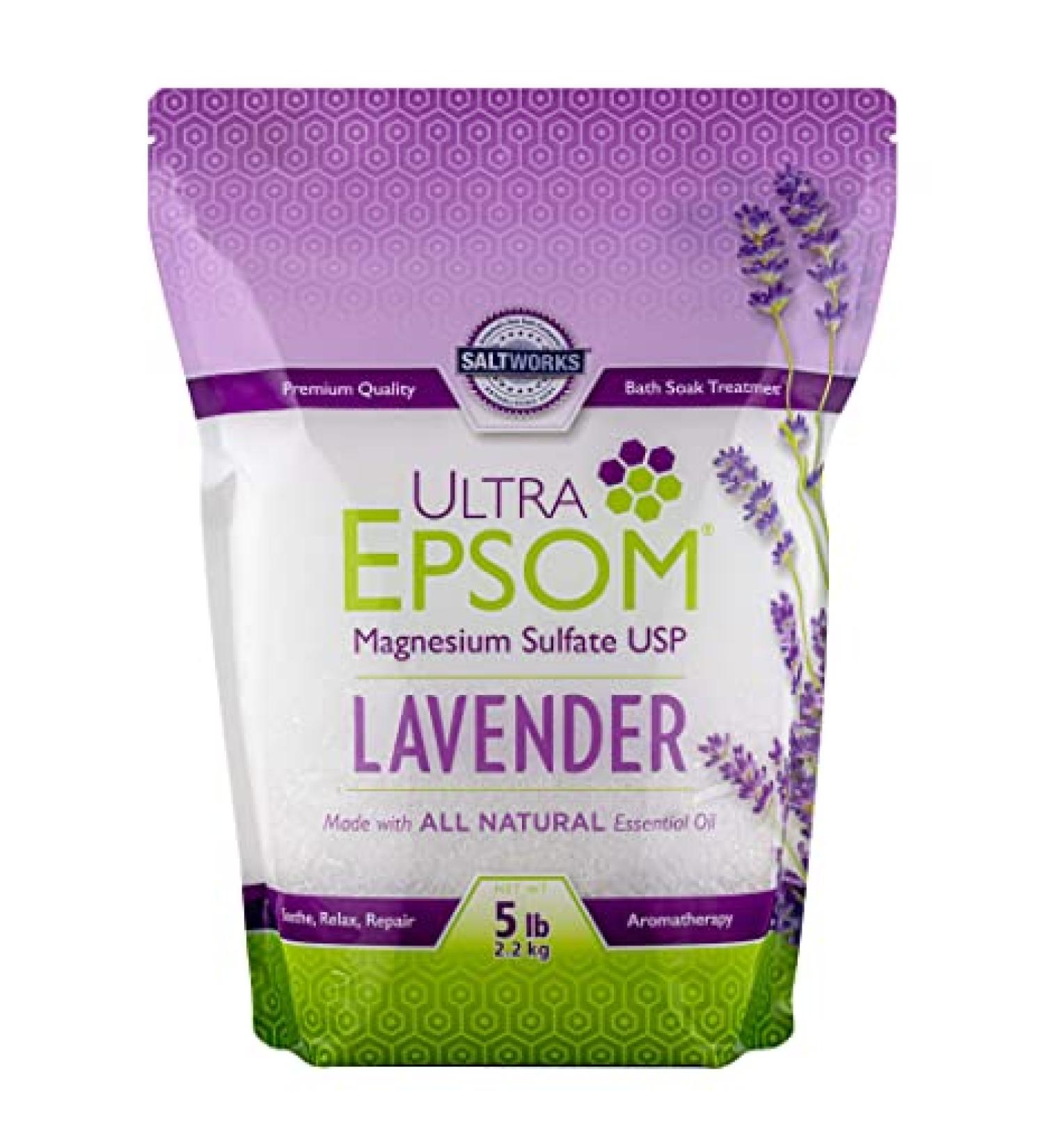 SaltWorks Ultra Epsom Lavender Scented Bath Salt - 5lb Resealable Premium Bag - Buy Online on GoSupps.com
