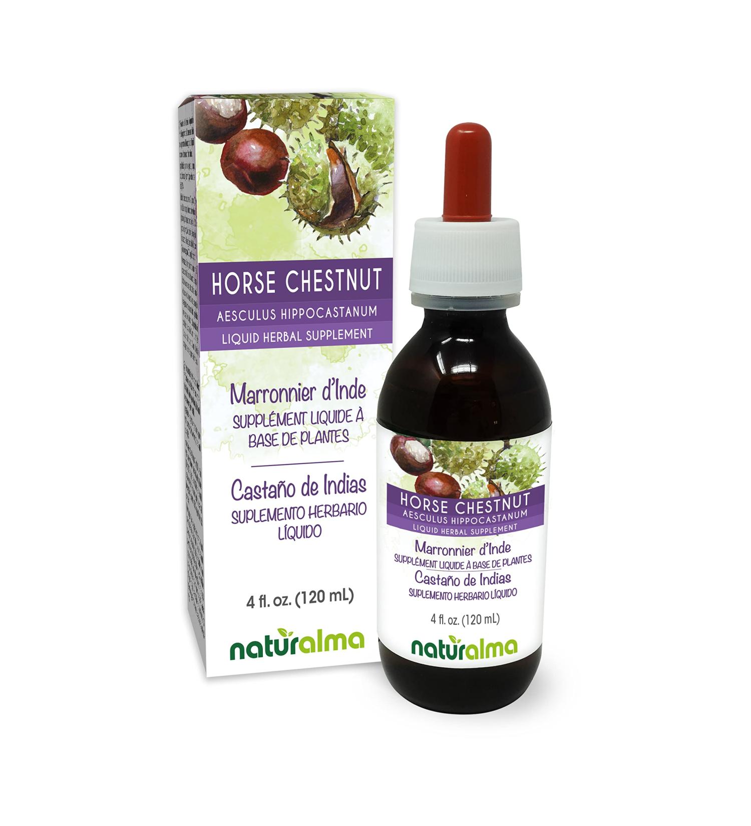 Horse Chestnut Bark & Seed Tincture 4 fl oz | Alcohol-Free Herbal Supplement by Naturalma | Vegan | Product of Italy - Buy Online on GoSupps.com