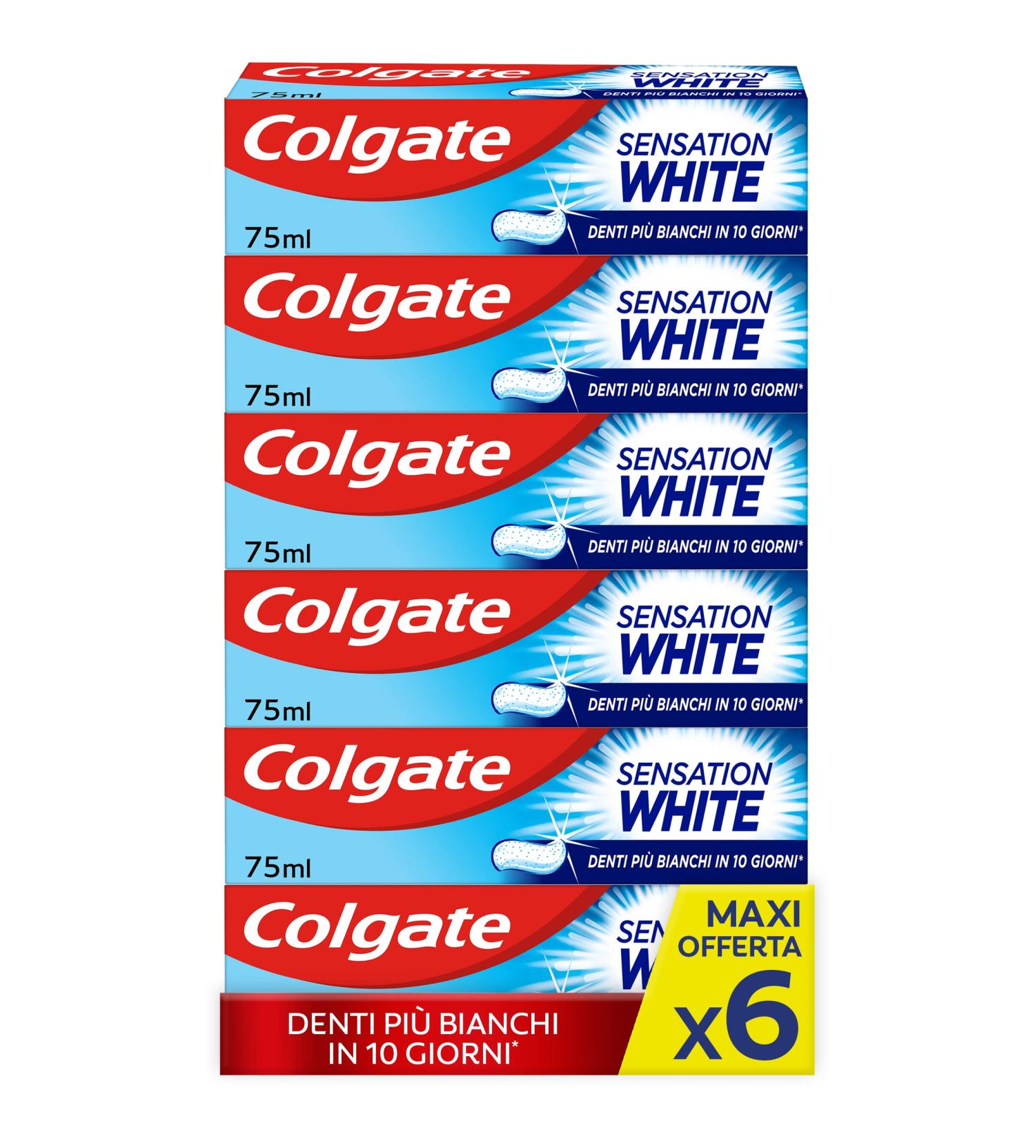 Colgate Sensation White Whitening Toothpaste - 6 Packs (75ml each) | Whiter Teeth in 10 Days | Clinically Tested - Buy Online on GoSupps.com