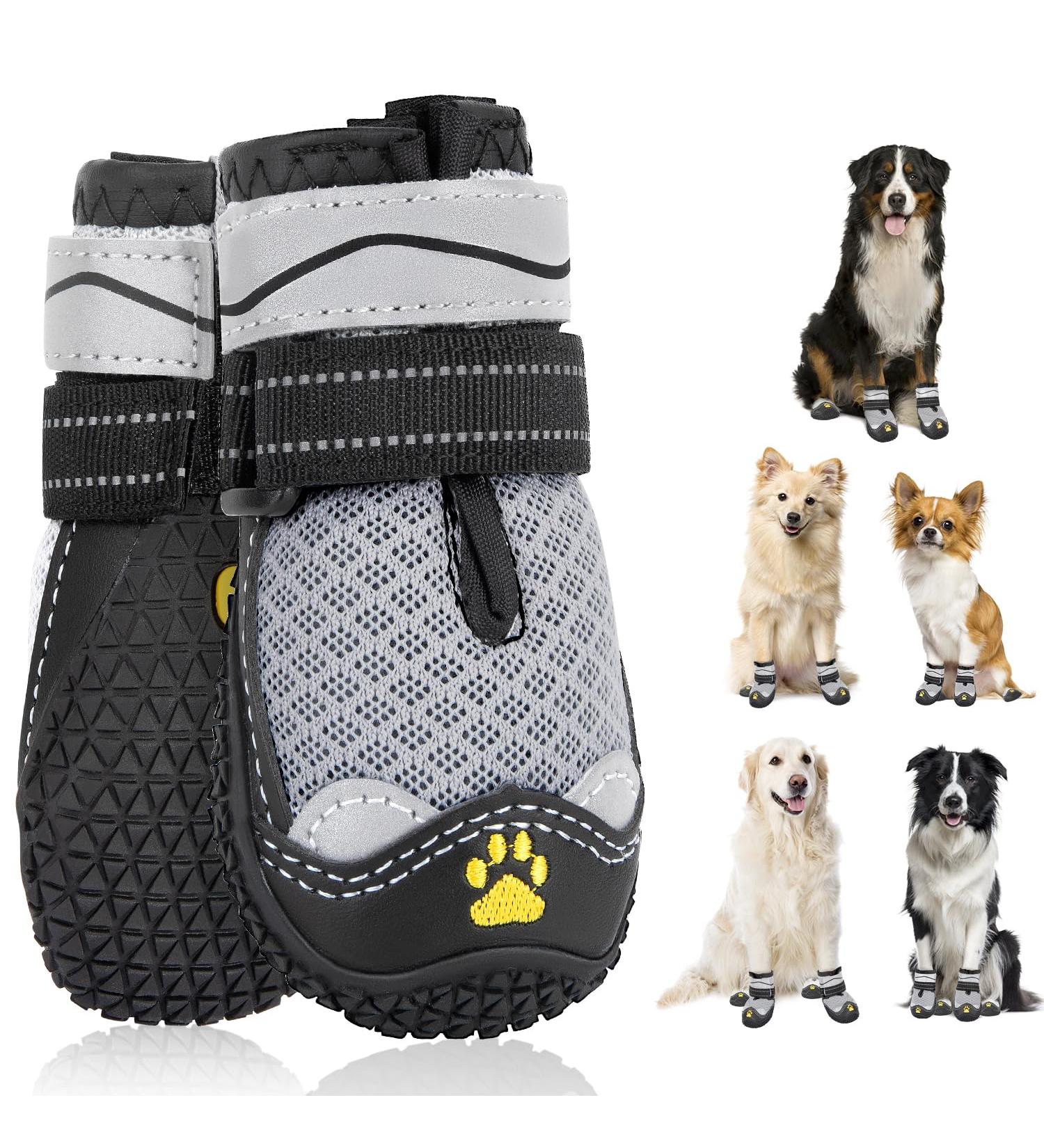 Slowton Dog Shoes - Breathable Paw Protection Boots with Non-Slip Sole & Adjustable Reflective Velcro - Ideal for Small Medium & Large Dogs - Size 6 (6.5 cm Width) - 2 Pieces - Buy Online on GoSupps.com
