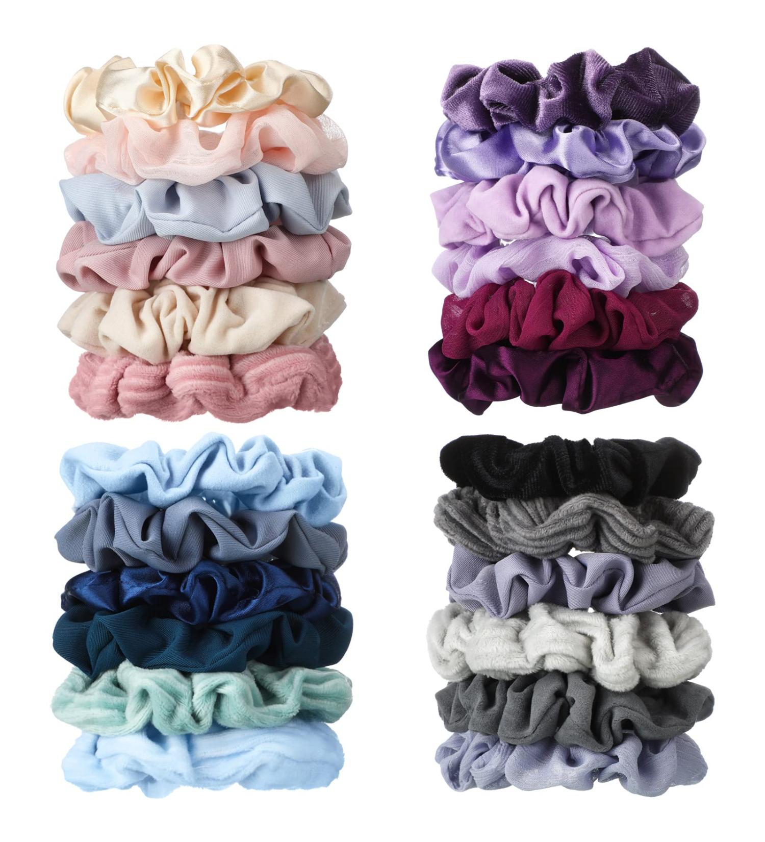 24-Piece Women's Hair Scrunchies Set | Elastic Hair Ties for Girls | Jumbo & Soft | Classic Colors | Multi Materials - Buy Online on GoSupps.com