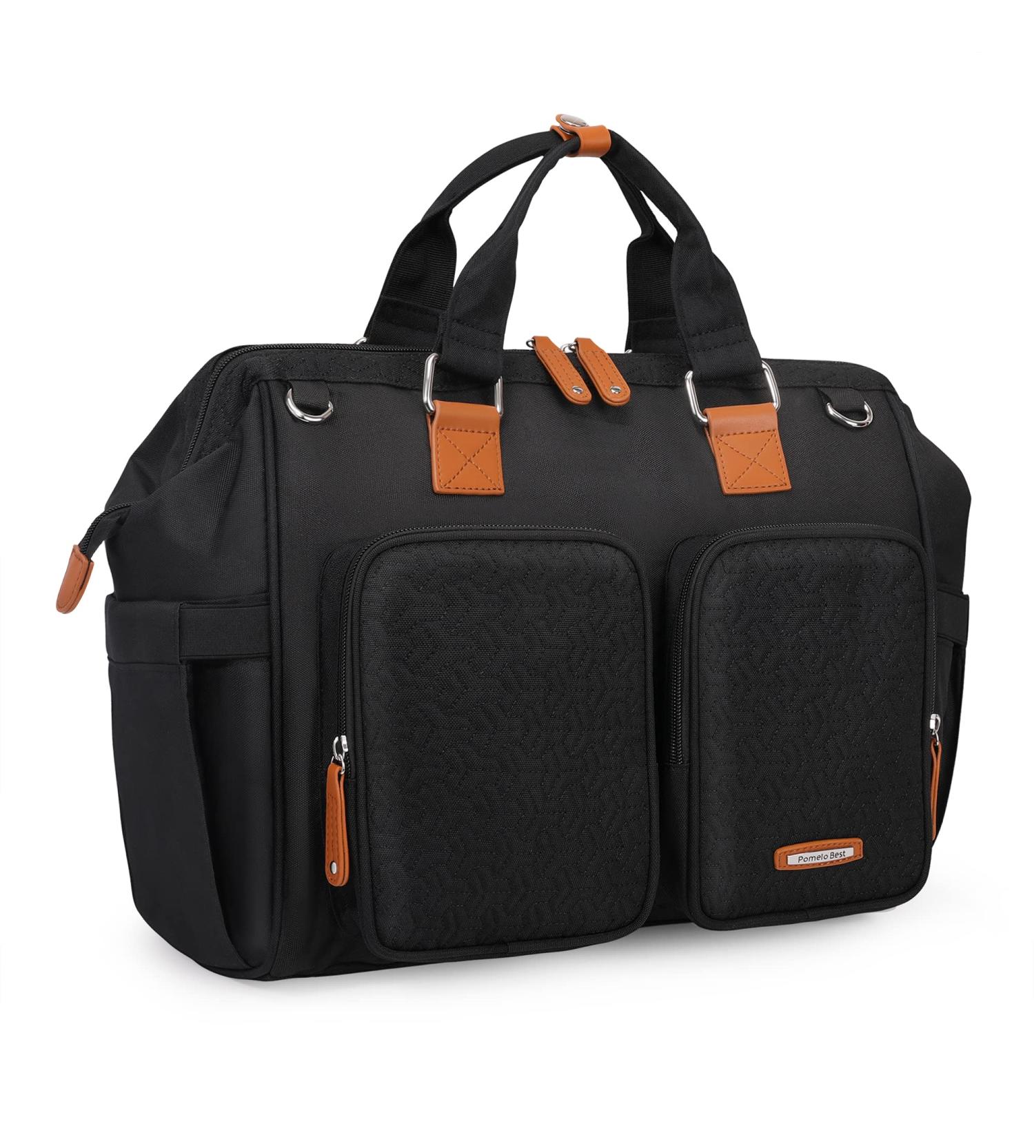 Pomelo Embossed Black Baby Changing Bag with Pram Clips and Changing Mat - Mom and Dad's Ultimate Essential - Buy Online on GoSupps.com