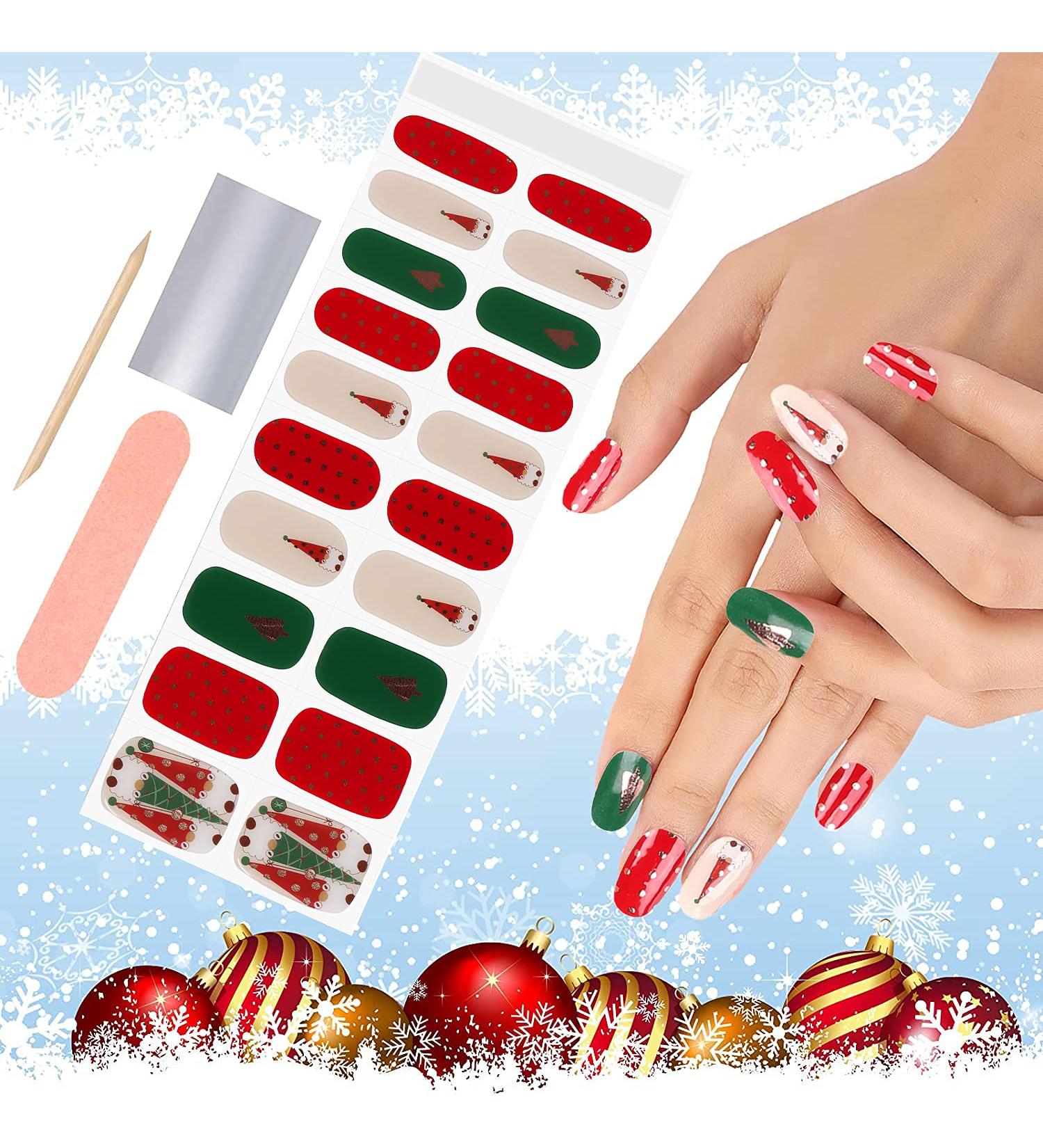 EBANKU Christmas Cured Gel Nail Strips Nail Wraps Stickers Christmas Tree Christmas Hat Gel Nail Polish Wraps Gel Stickers Christmas Nail Art Design for Women Girl - Buy Online on GoSupps.com