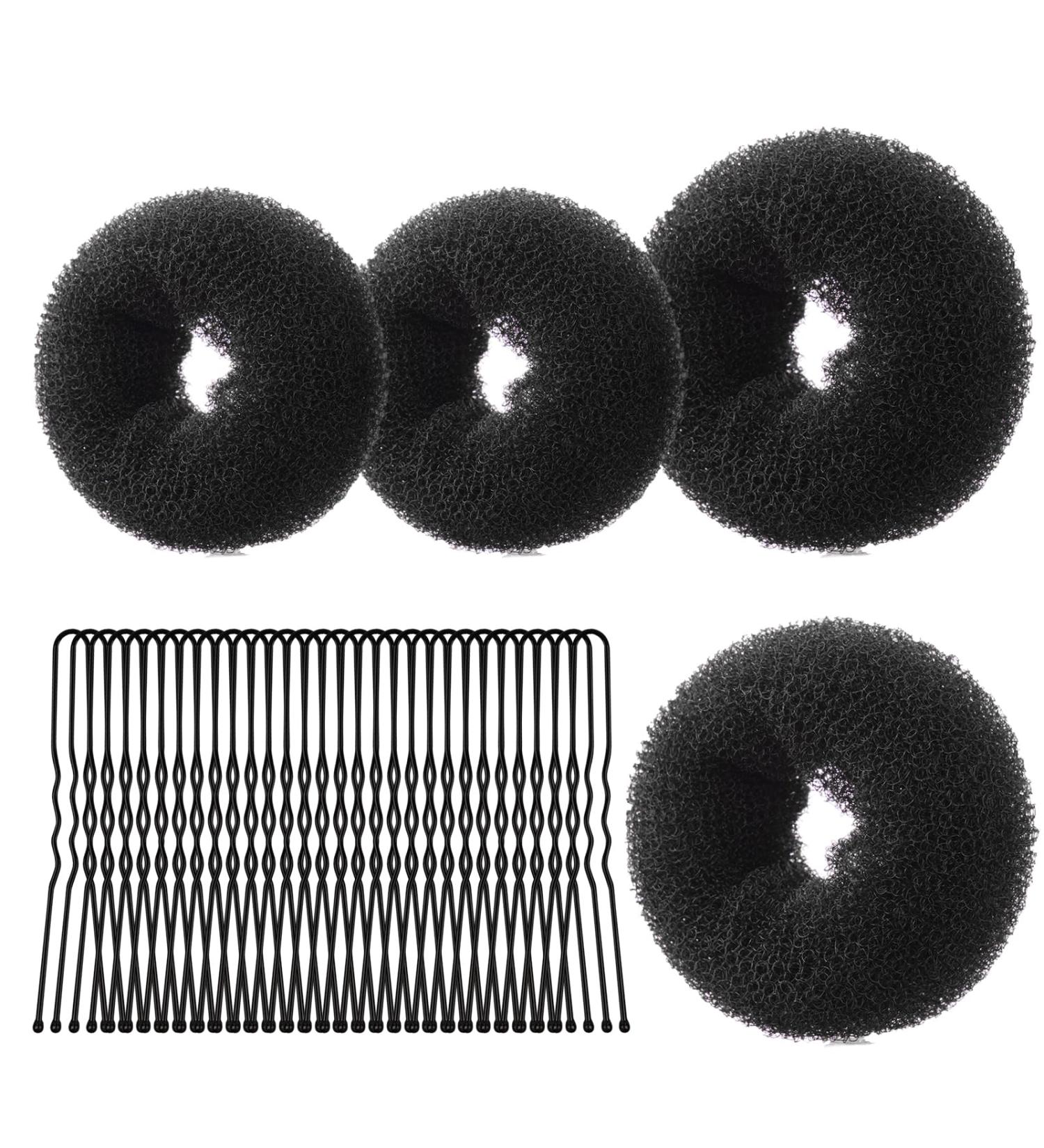 URAQT Hair Donut Bun Maker Set 4 Pcs - Blonde Chignon Doughnut Bun Hair Accessories with 30 Hair Pins - Black Ring Style Shaper for Women, Girls & Kids - Buy Online on GoSupps.com