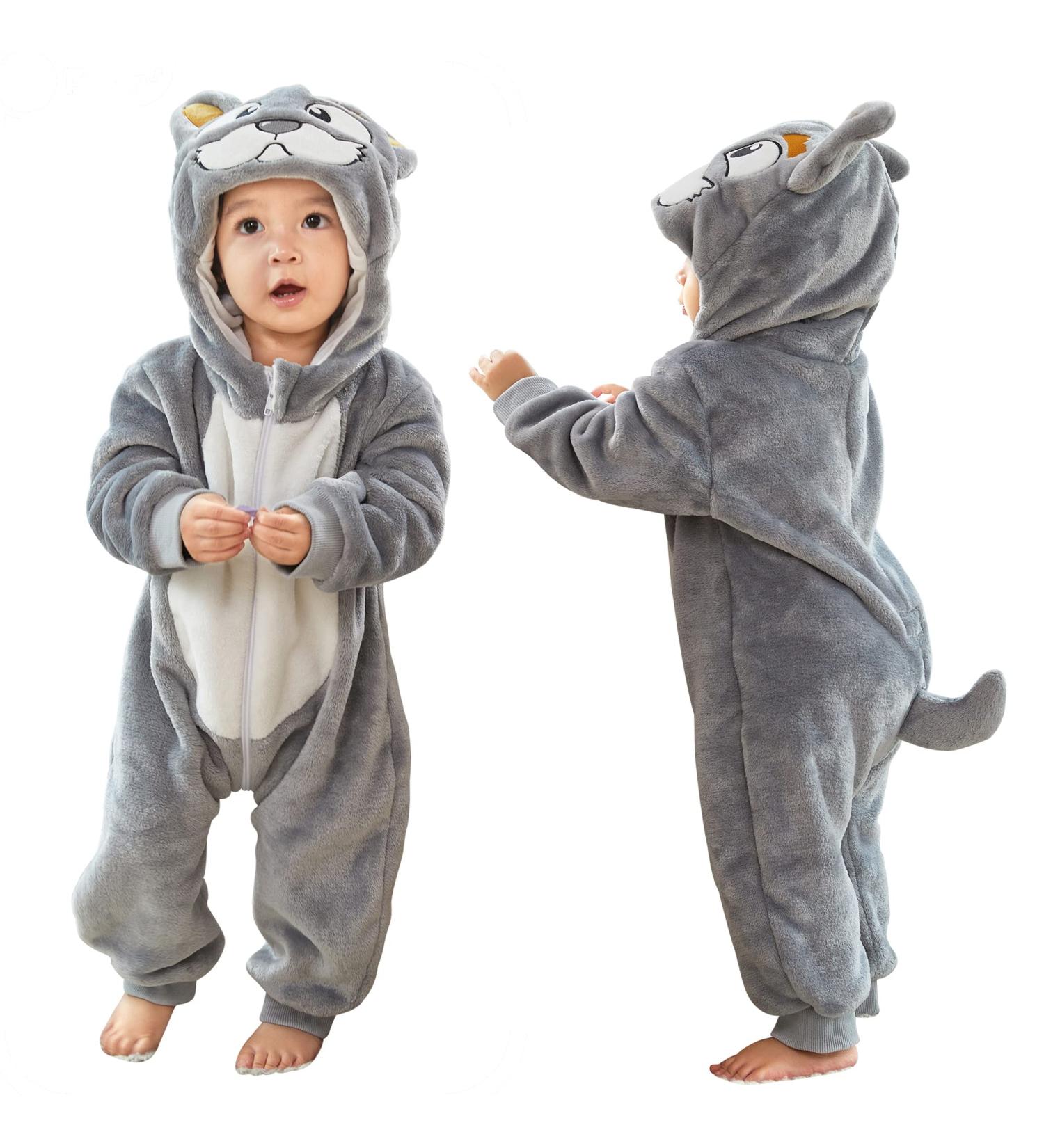 Cooky.D Baby Hooded Romper | Winter Flannel Jumpsuit Pajamas | 24-30 Months | Dog Design - Buy Online on GoSupps.com