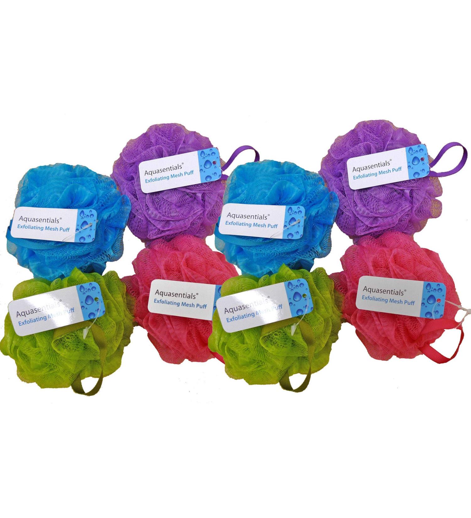 8 Pack Aquasentials Mesh Pouf Bath Sponge - Multi-Color Variety - Buy Online on GoSupps.com