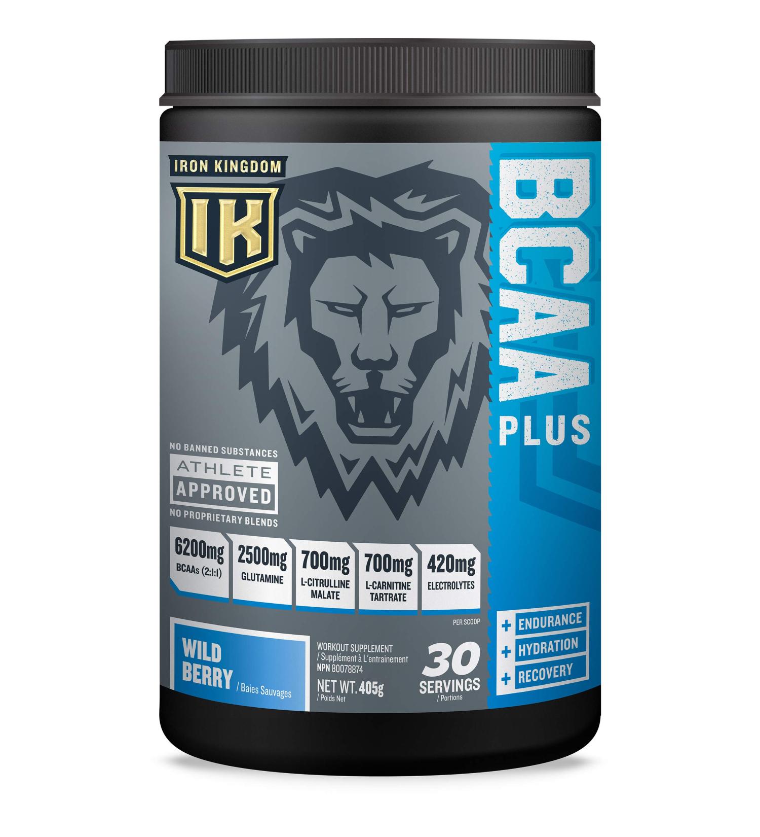 Iron Kingdom BCAA Plus Powder - Wild Berry | Amino Acids Electrolytes & Glutamine Supplement for Endurance & Recovery | 30 Servings - Buy Online on GoSupps.com
