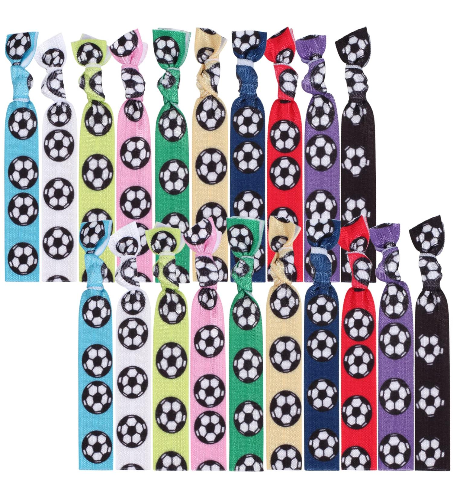 20PCS Soccer Hair Ties for Women - Elastic Ribbon Ponytail Holders for Girls Players - Hand Knotted Football Hair Scrunchies - Soccer Fun Hair Bands - Buy Online on GoSupps.com