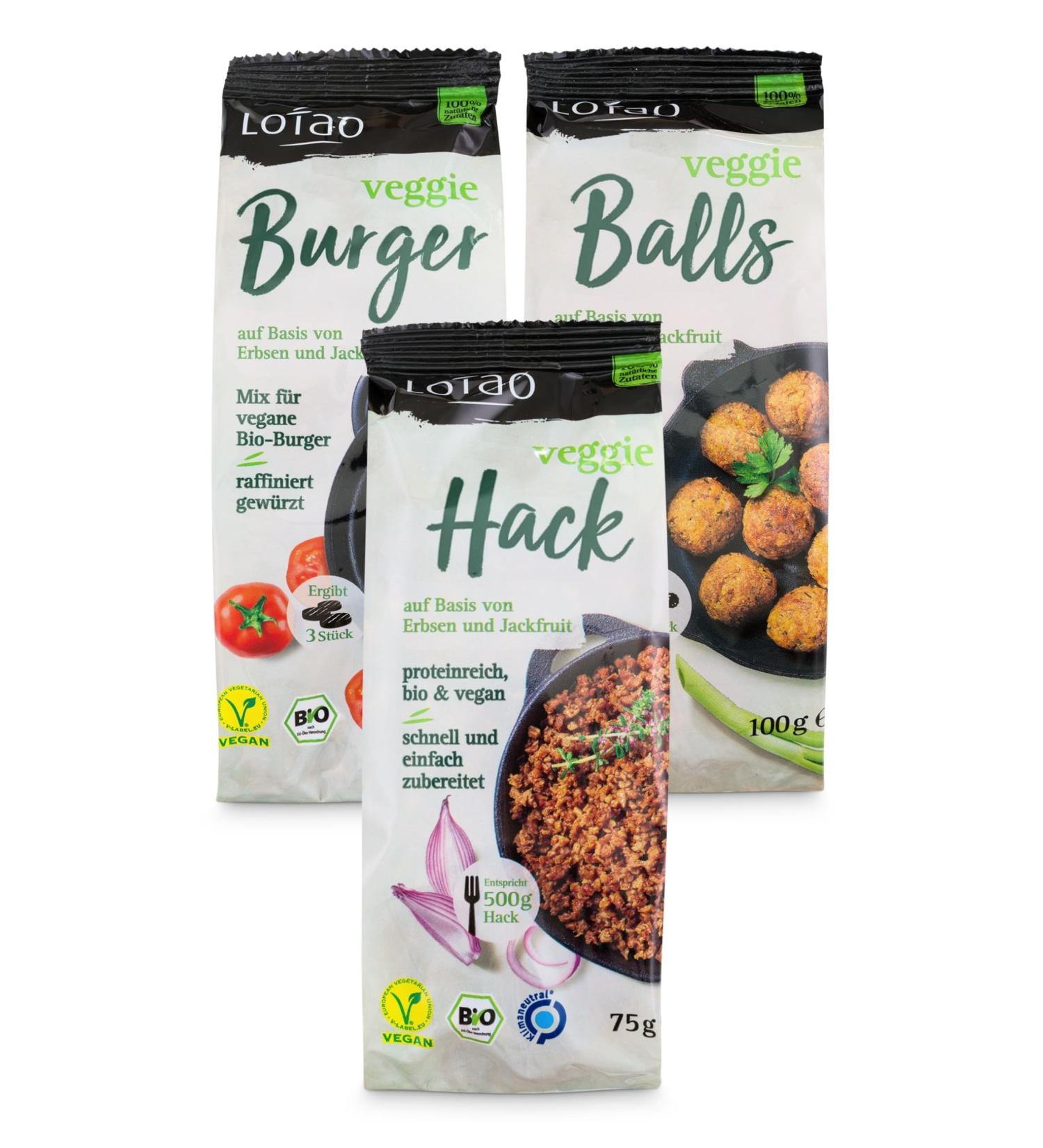 Lotao Vegan Meat Replacement Set - Organic Soy-Free Veggie Hack Burger & Balls - 3 Varieties for Healthy Meat Alternatives - Buy Online on GoSupps.com
