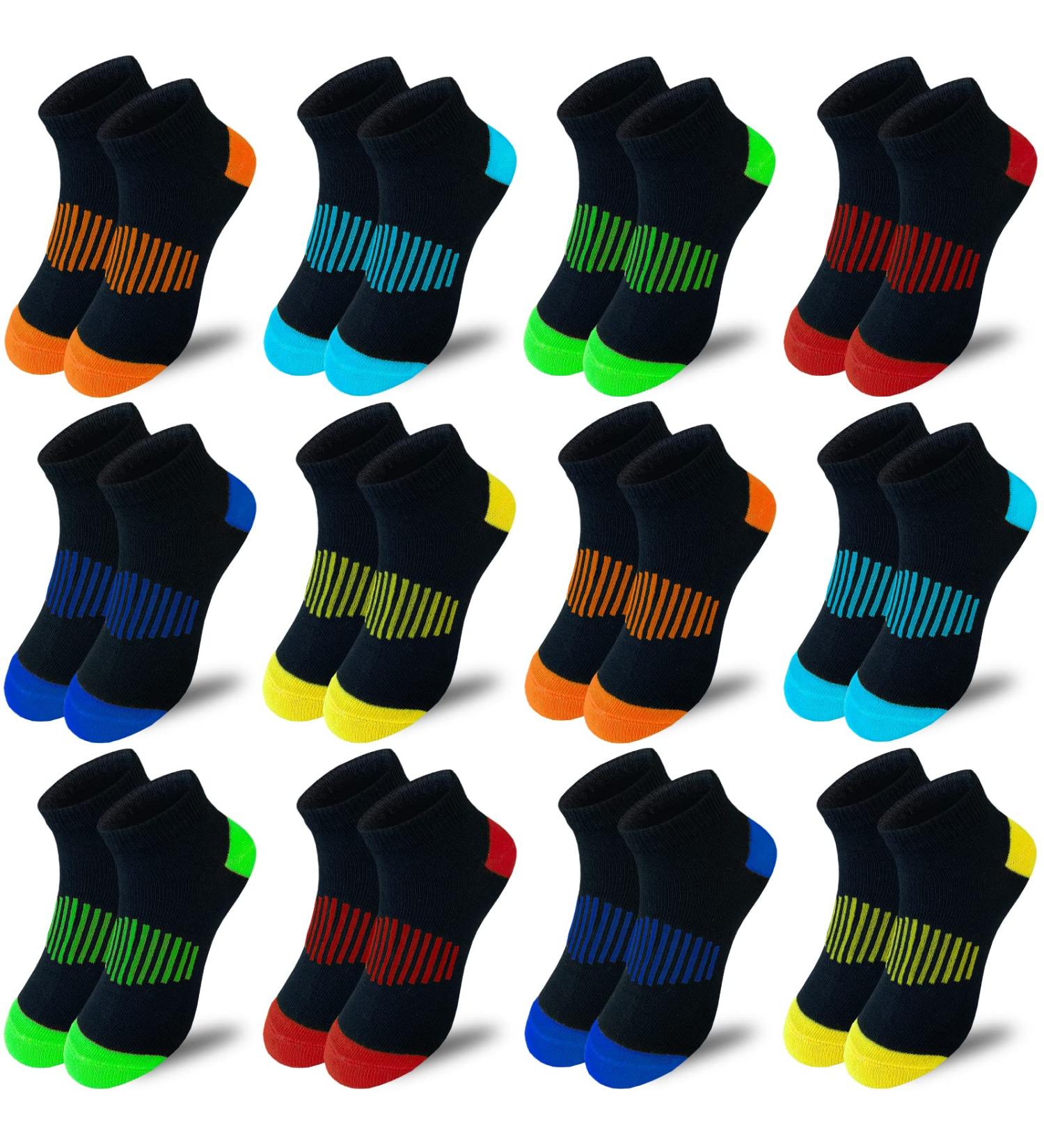 Jamegio Boy Socks 12 Pairs Kid's Athletic Ankle Sport Socks for Ages 7-10 Years - Multicolor - Buy Online on GoSupps.com