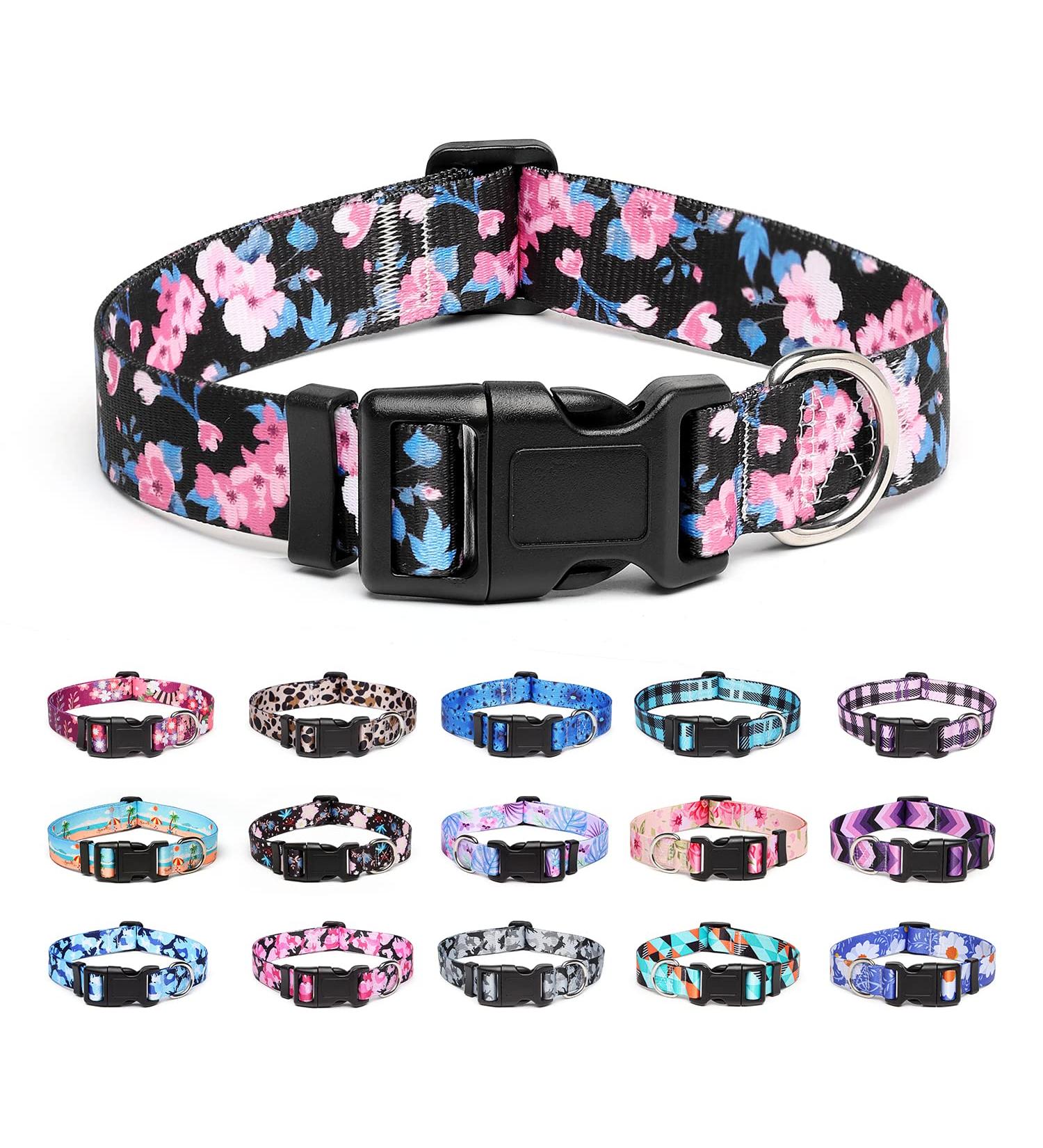 Buy Suredoo Adjustable Soft Nylon Dog Collar for Small & Medium Dogs - Comfort Fit Pink Blue Flower Design Neck Size 38-63 cm - Buy Online on GoSupps.com
