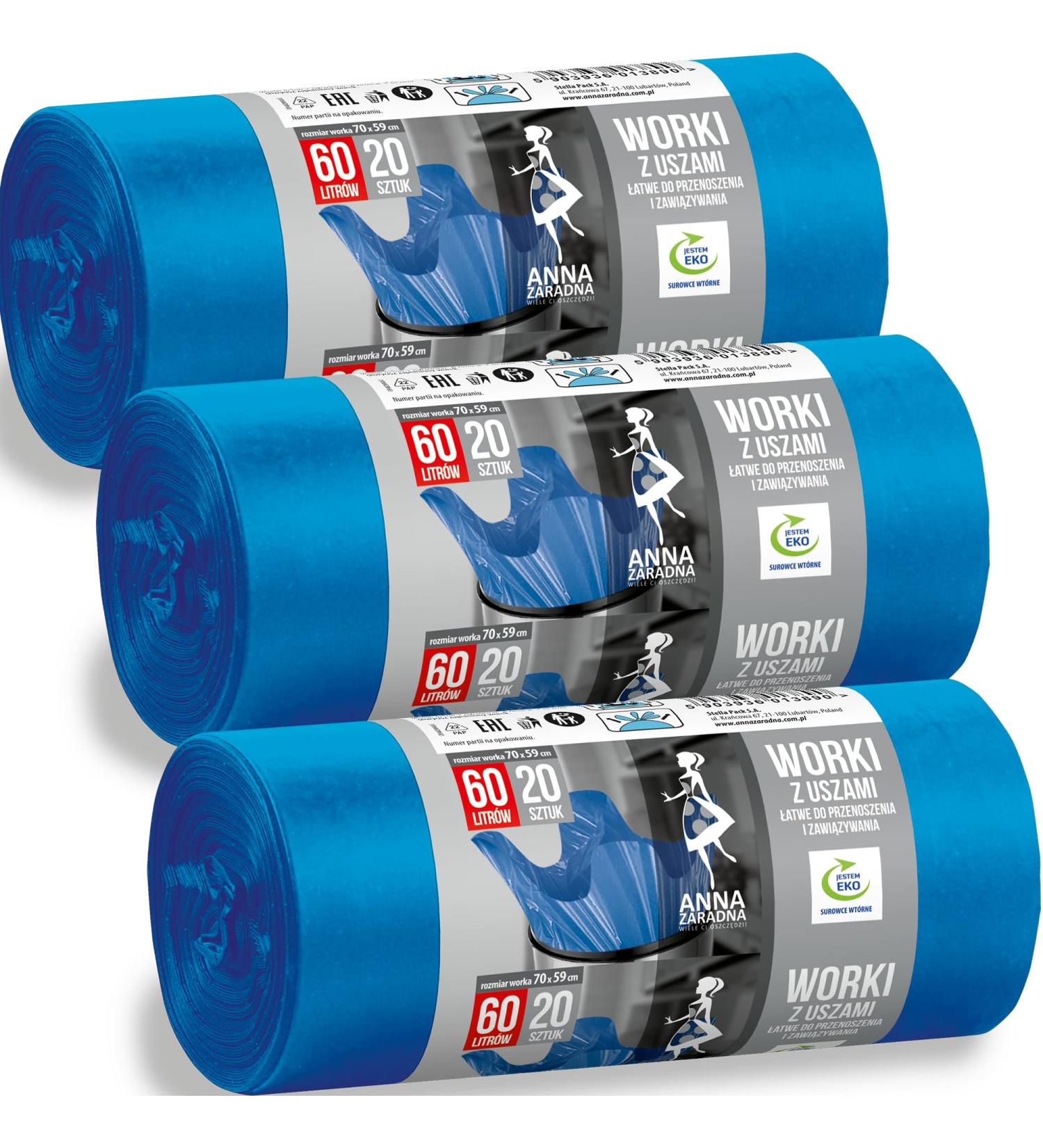 Buy Blue 60L Garbage Bags with Handles - 60 Pack 100% Recycled Durable & Eco-Friendly - Perfect for Household & Garden Waste - Buy Online on GoSupps.com