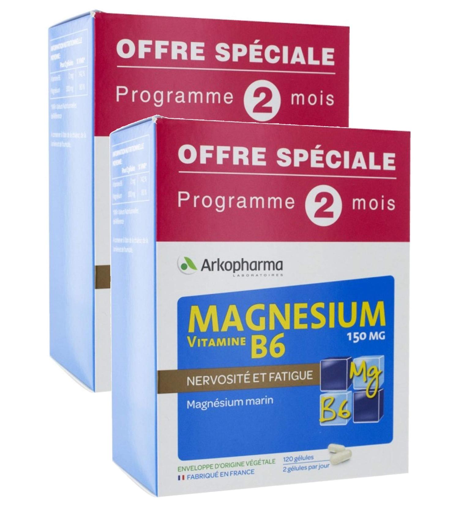 Arkopharma Magnesium Vitamin B6 150 mg Pack of 4 x 60 Capsules - Buy Online on GoSupps.com