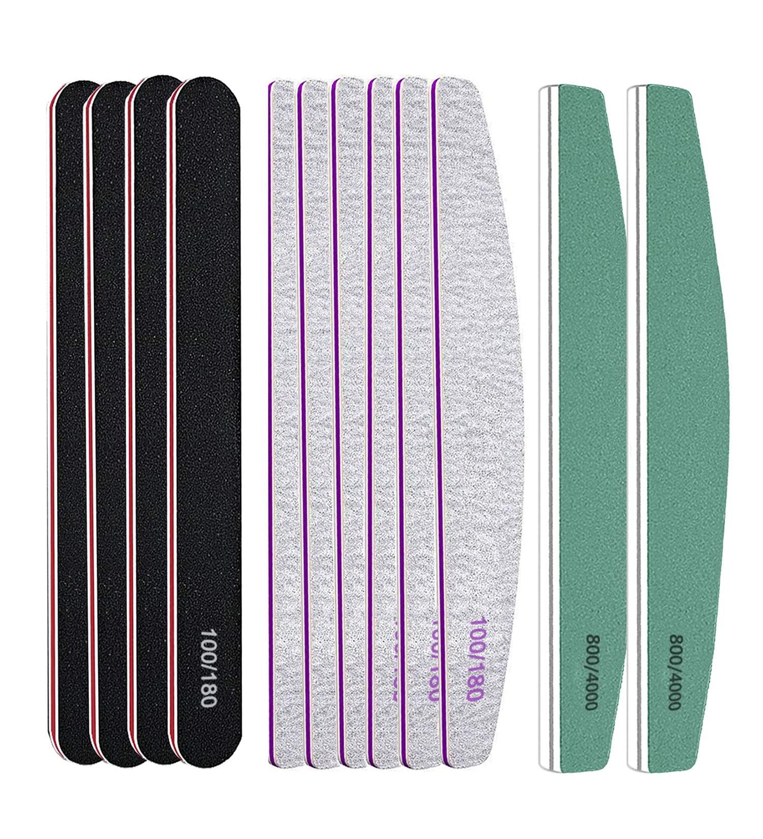Roleelex Nail Files and Buffers Set 12 Pieces Acrylic Professional 100/180 Grit Emery Board 800/4000 Grit Buffer Block for Home and Salon - Buy Online on GoSupps.com
