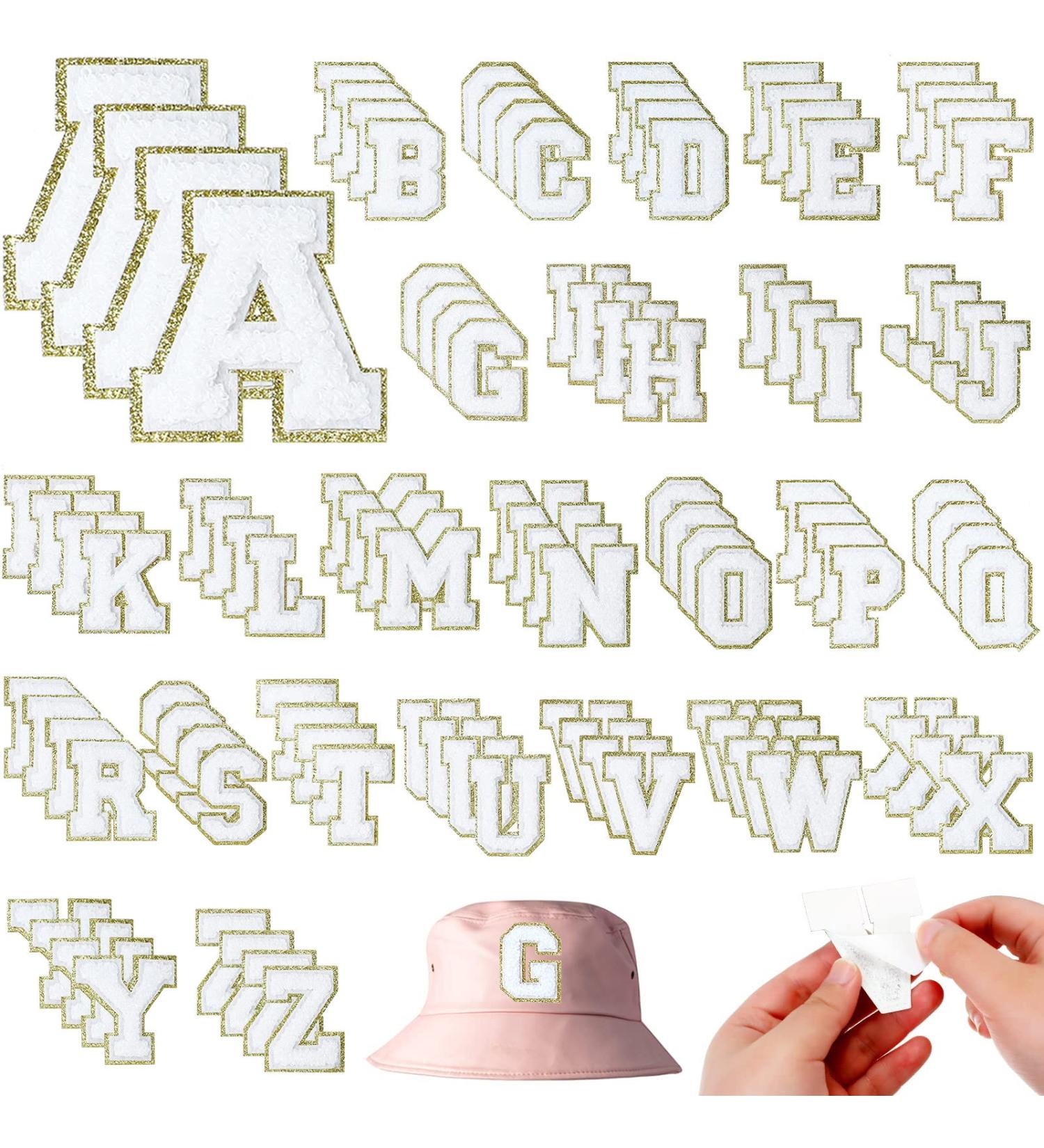 156 Chenille Varsity Letter Patches - Self Adhesive Gold Iron On Letters - DIY Craft Fabric Repair - White - Buy Online on GoSupps.com