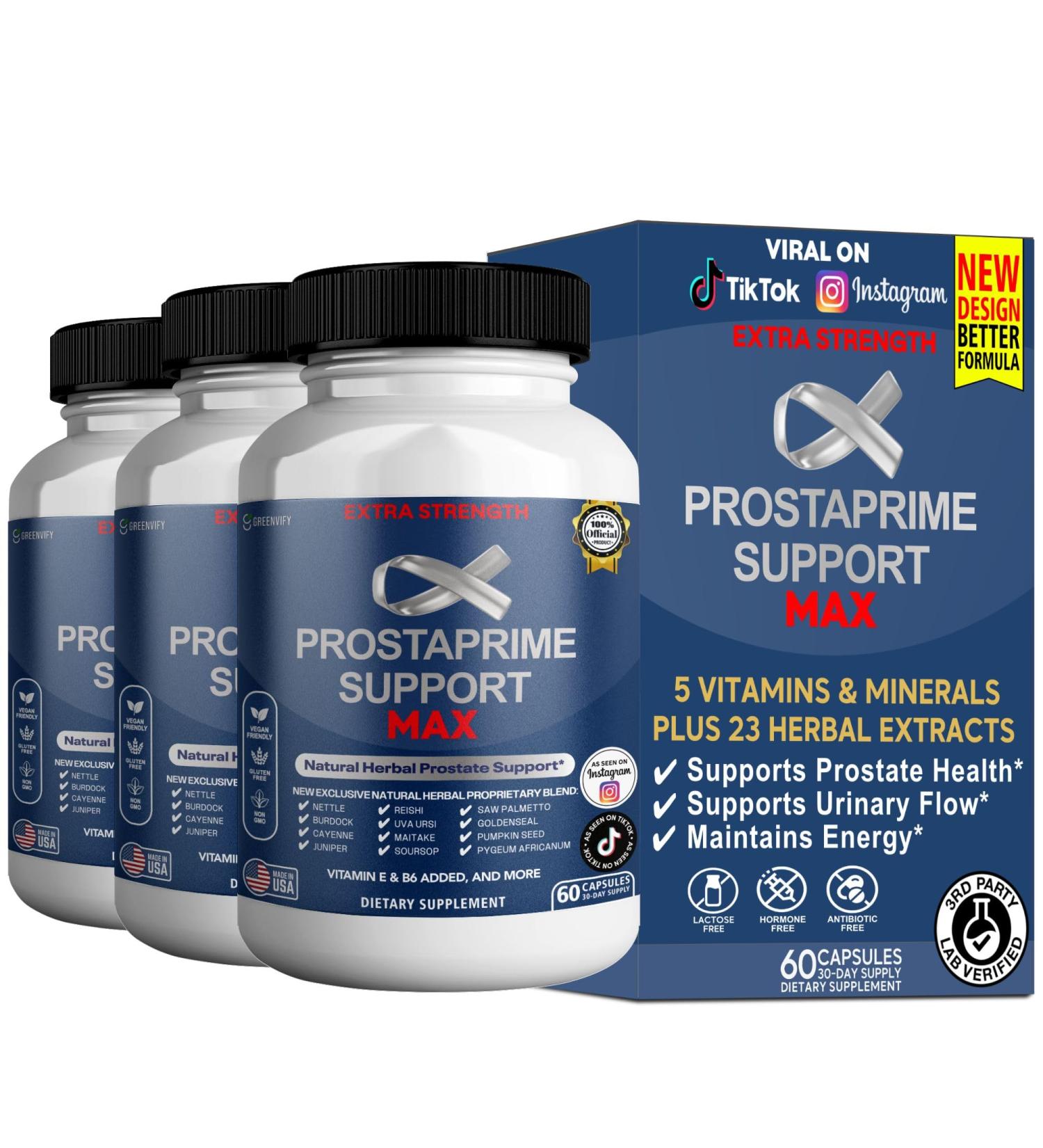 GREENVIFY Prostaprime Support Max Extra Strength Prostate Supplement 60 Capsules Herbal Blend with Saw Palmetto (3) - Buy Online on GoSupps.com