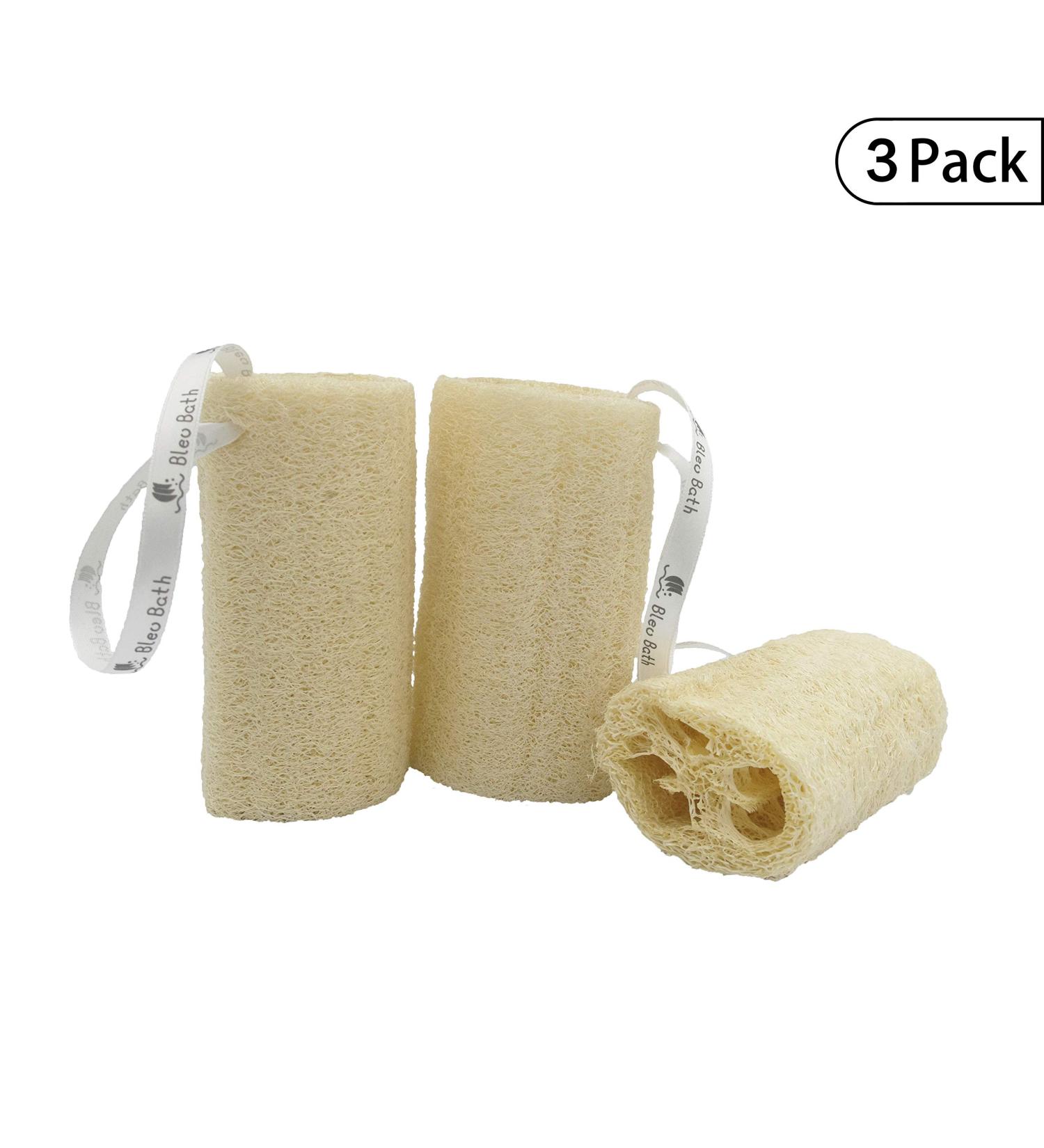 Bleu Bath 3-Pack Pure 5 Loofah Bath Body Scrubber Sponge - 100% Natural and Organic Exfoliating Luffa for Men, Women, and Sensitive Skin - Buy Online on GoSupps.com