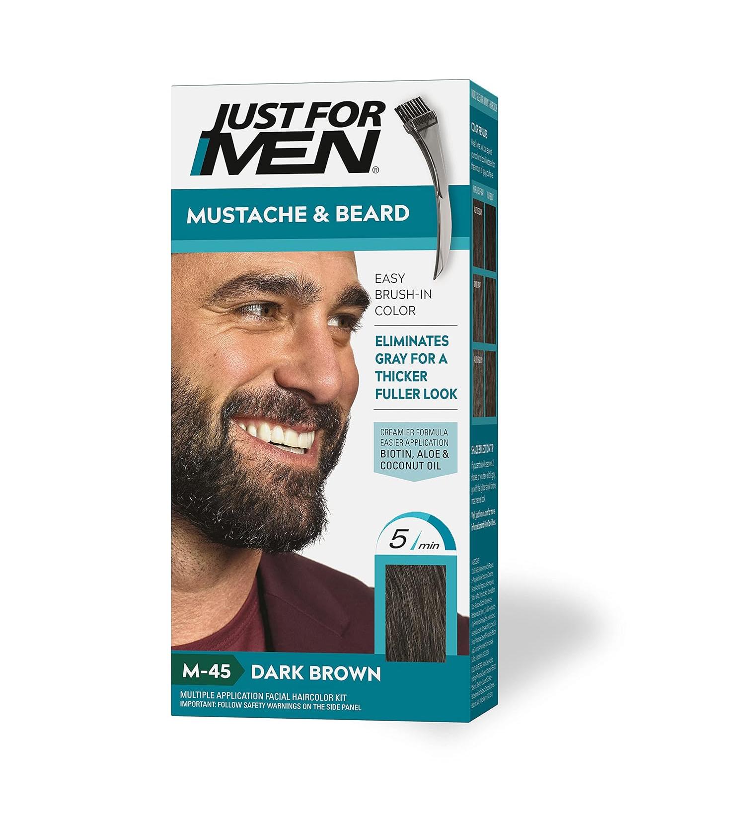 Just For Men Mustache & Beard Beard Dye for Men with Brush Included for Easy Application Coconut Oil for Healthy Facial Hair - M-45 Dark Brown - Buy Online on GoSupps.com