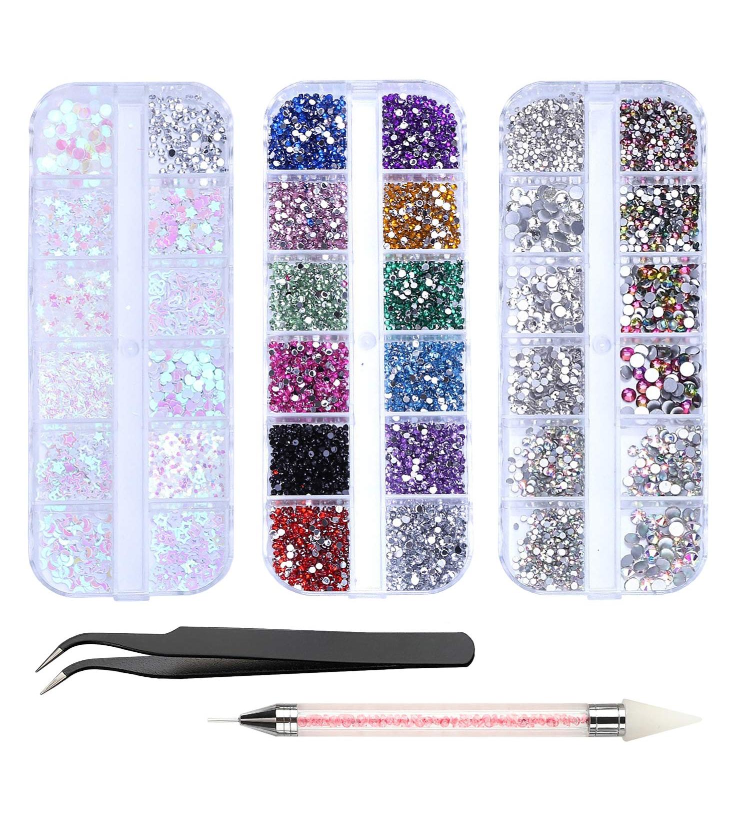 4200pcs Rhinestones Nail Art Kit with Wax Pencil and Picker - Nail Glitter Sequins, Decals, Crystals, Gems, Diamonds Set - Buy Online on GoSupps.com